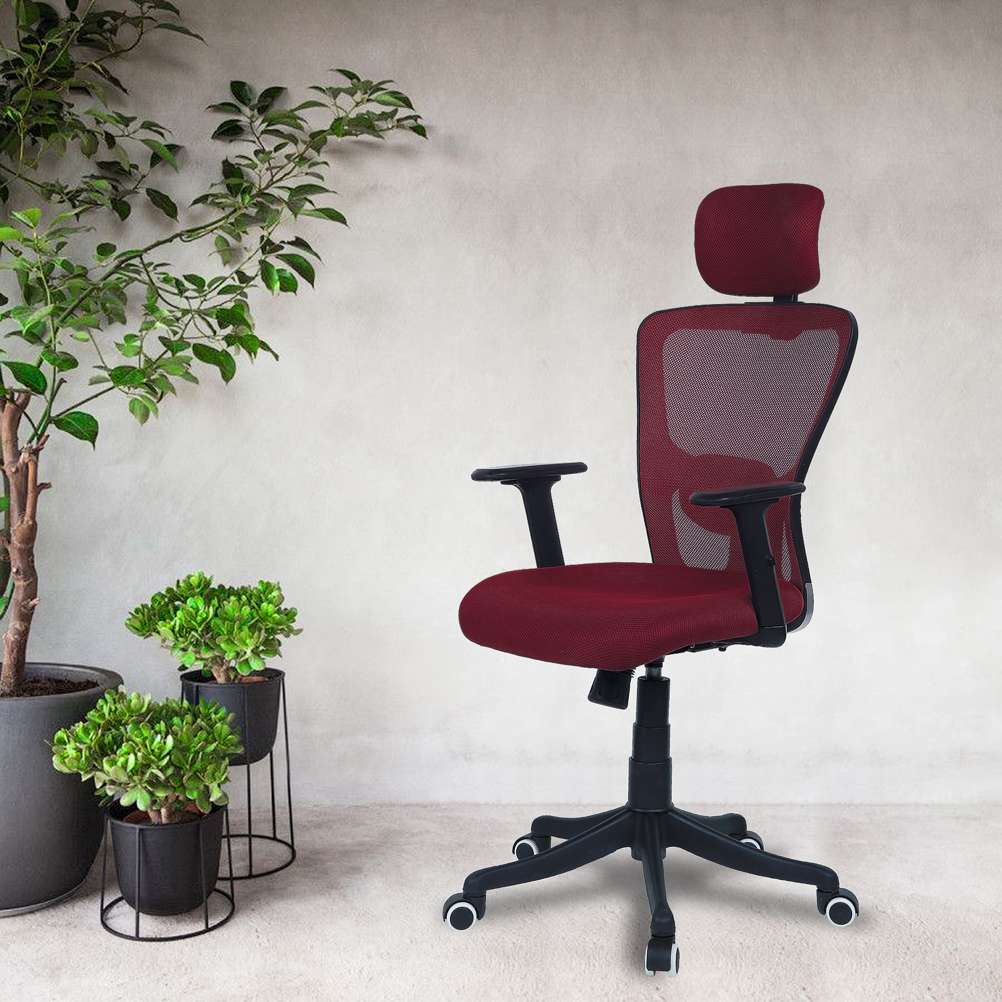 Dreaceo High Back Ergonomic Chair in Maroon Colour