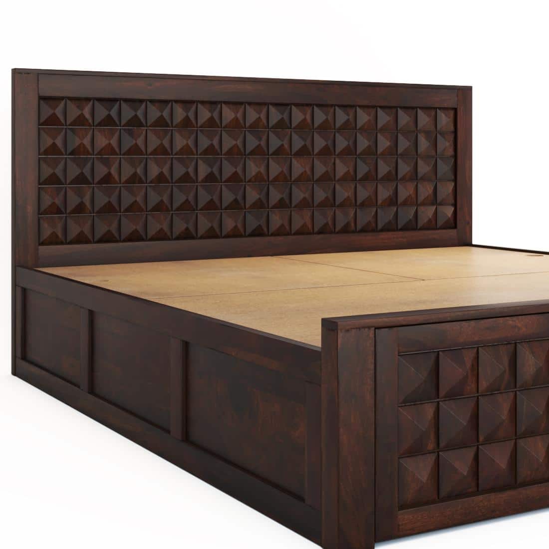 Keaton Sheesham Wood Queen Size Bed Drawer And Box Storage Walnut Finish (60 x 78 inches)