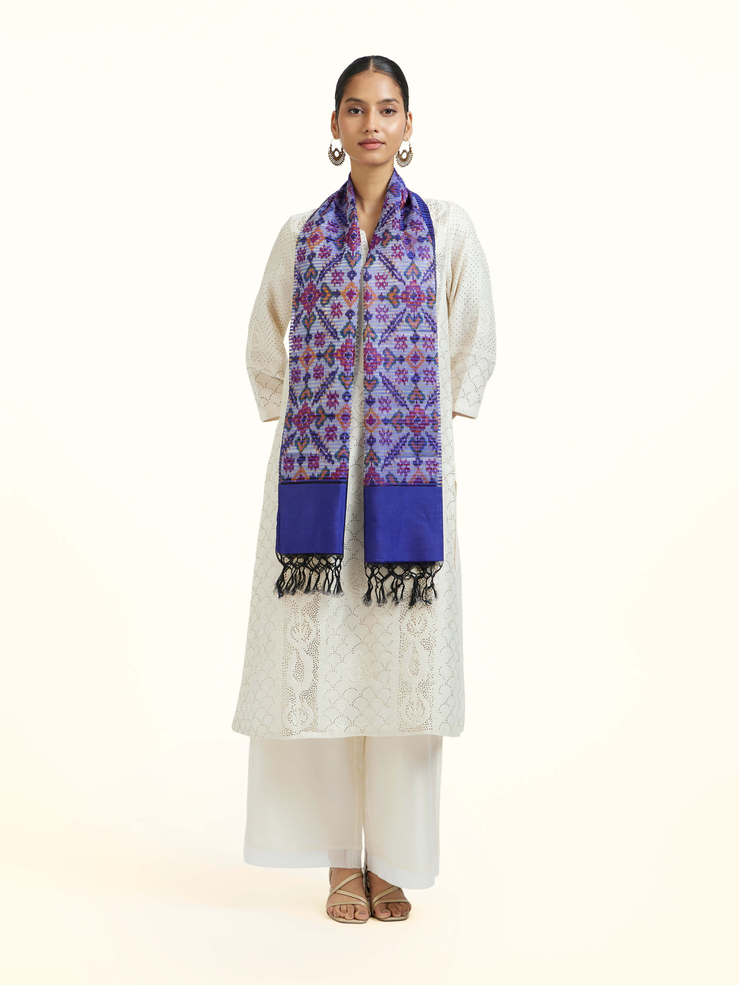 Blue Silk Pochampally Warp Ikat Stole