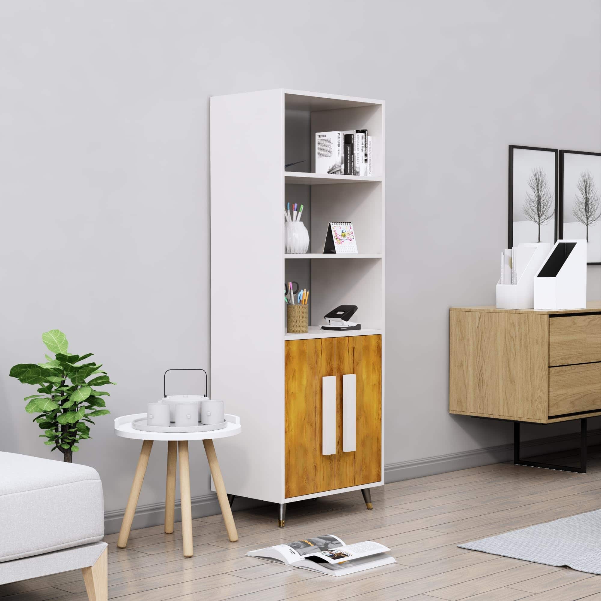 Hexa Engineered Wood Bookshelf Multipurpose Storage Rack in Frosty White and Giant Wood Colour - HexaRed