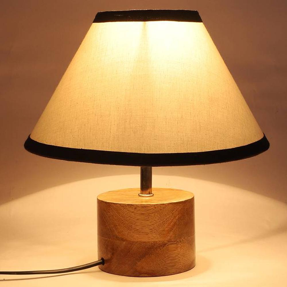 Betty Multicolour Fabric Shade Table Lamp with Natural Wooden Base