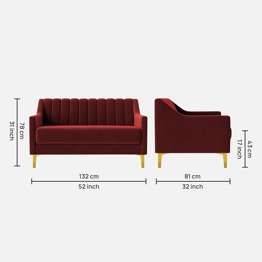 Fame Velvet 2 Seater Sofa in Maroon Colour