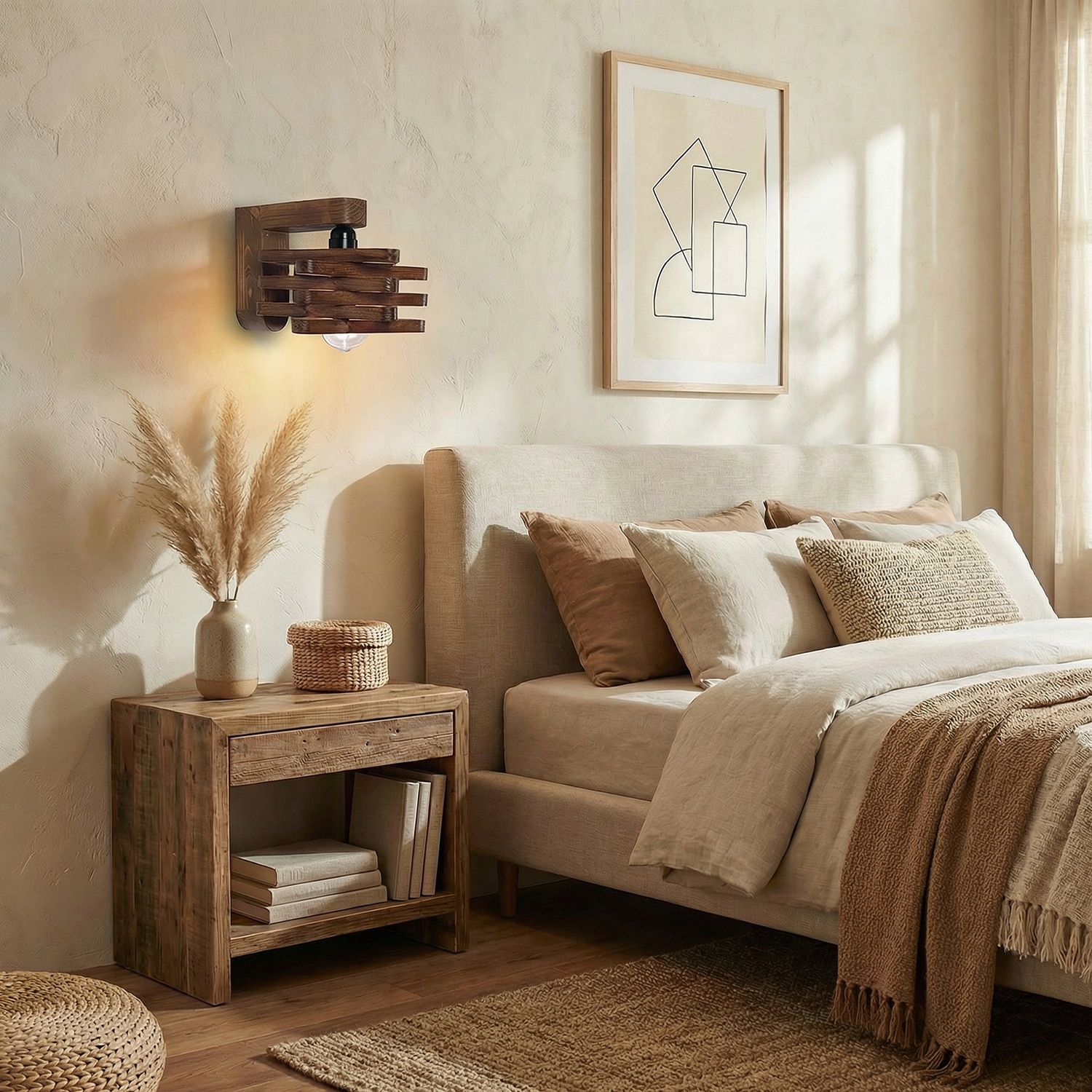 Star Brown Solid Wood Wall Lights