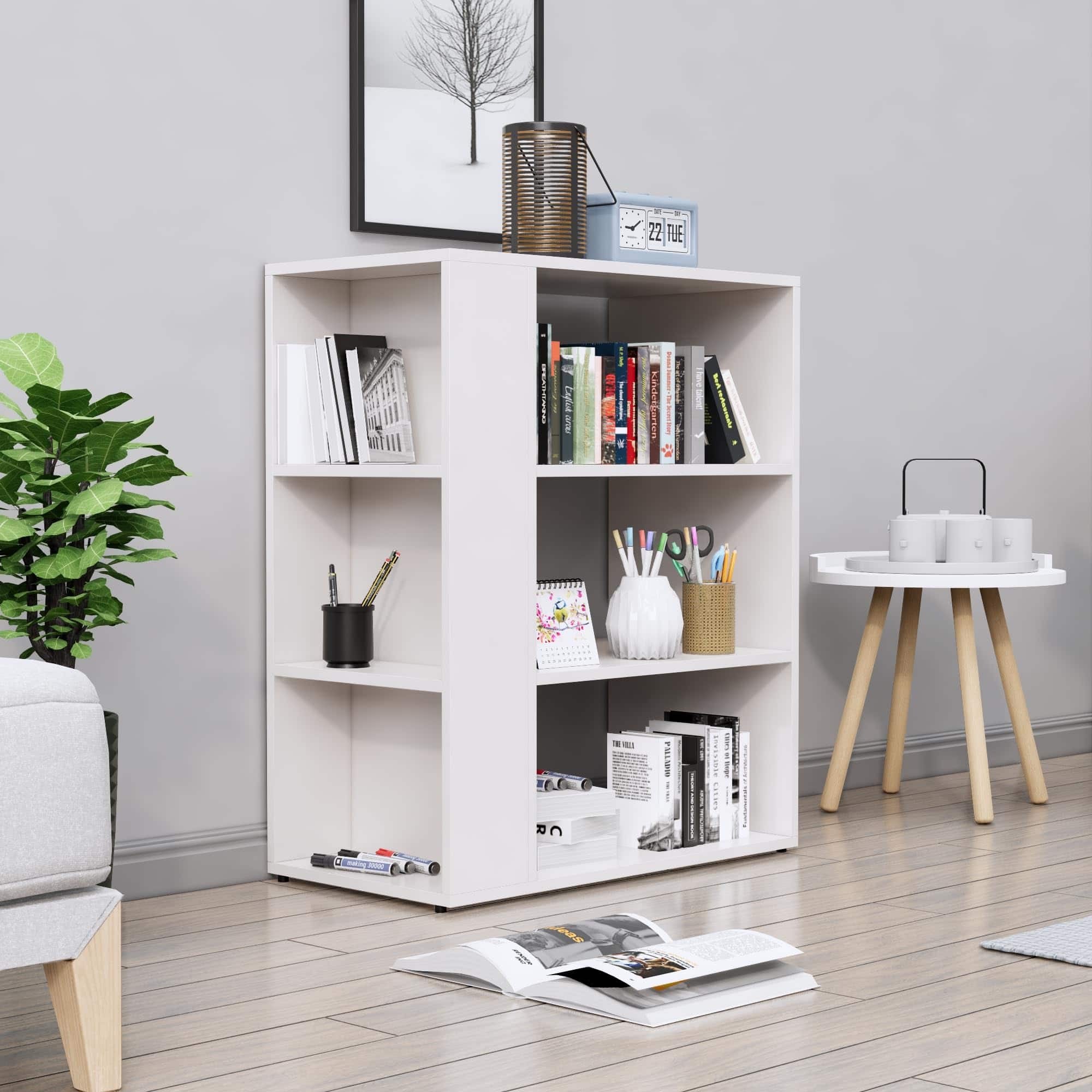 Hexa Engineered Wood Bookshelf Multipurpose Storage Rack in Frosty White Colour - HexaRed
