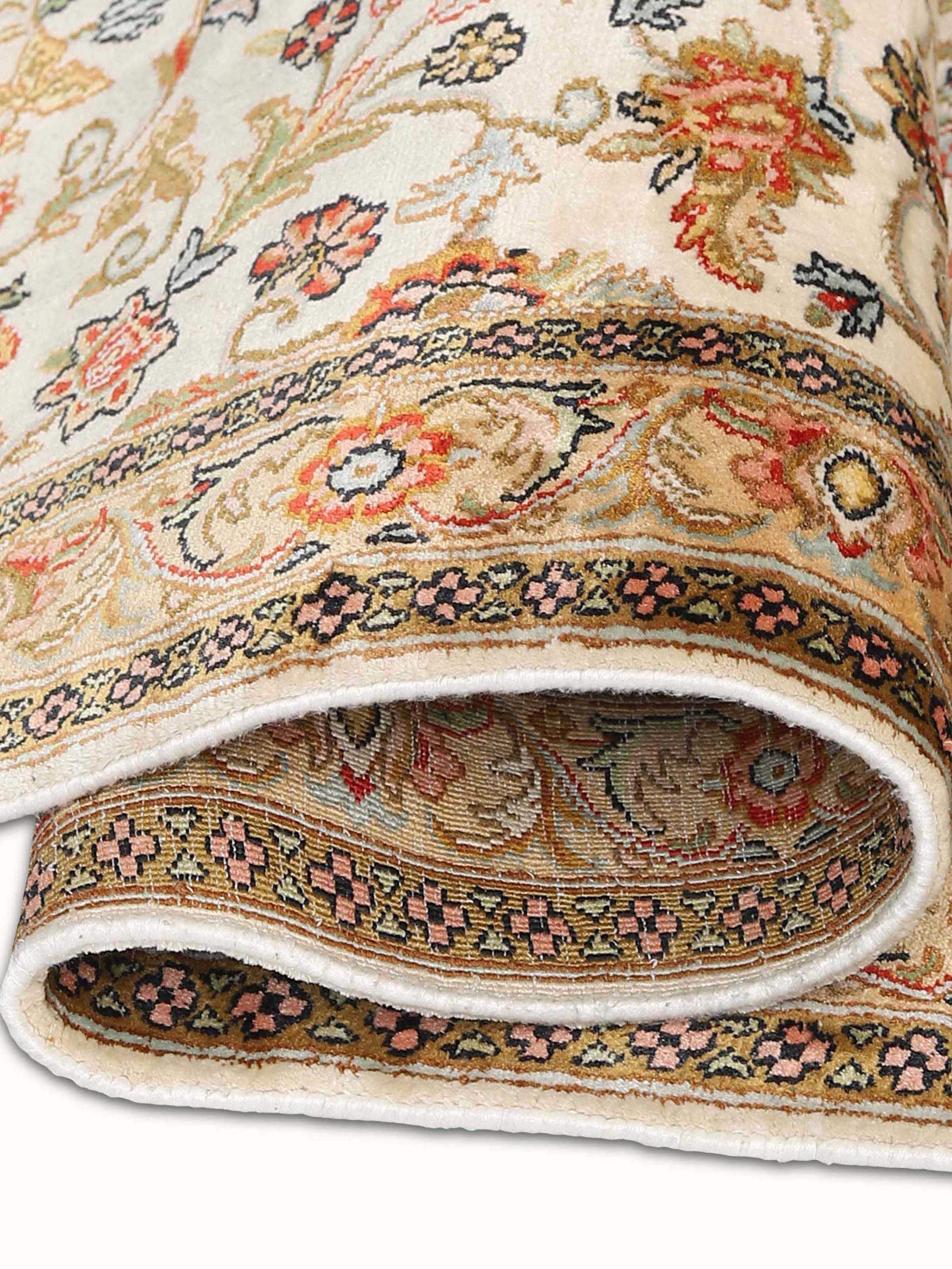 Traditional Persian Off-White Allover Kashmir Silk Hand-knotted Rug