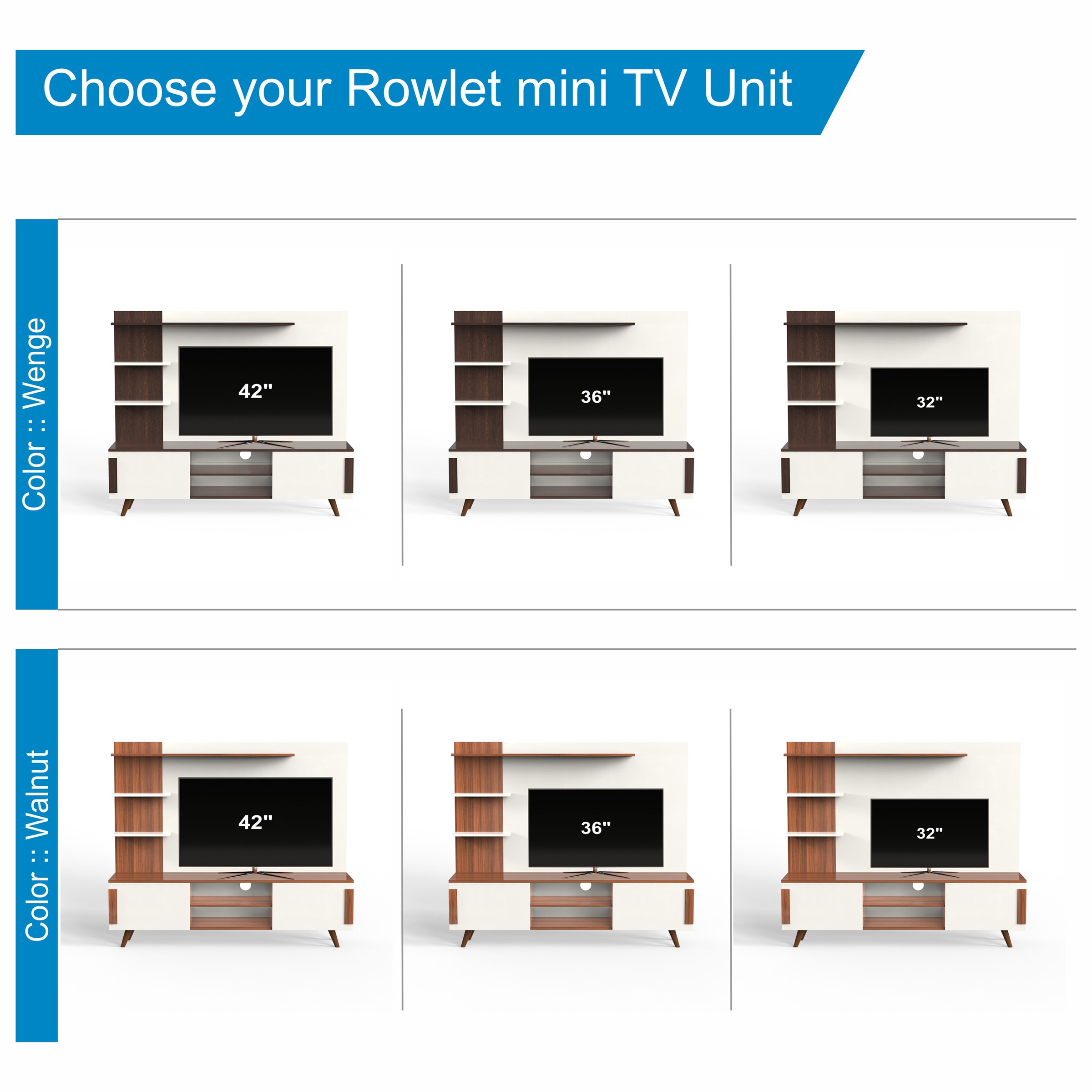 BLUEWUD Rowlet Mini Engineering Wood Floor Standing TV Entertainment Unit Set Top Box Stand/TV Cabinet Panel with Shelves for Books & D�cor Display Unit Bed Living Room Upto 42 Inches (Wenge & White)