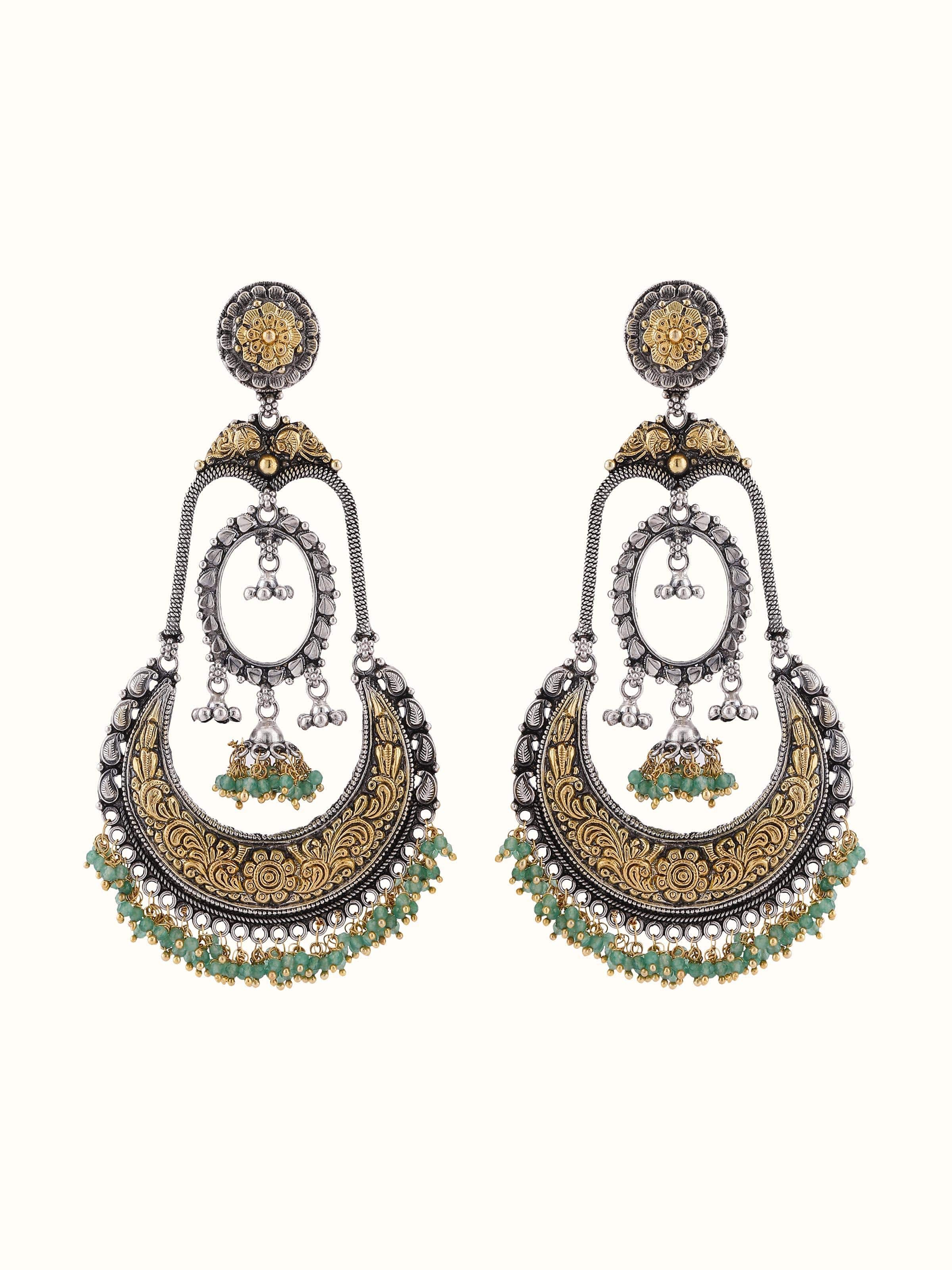 Front view highlighting the intricate silver chandbali design