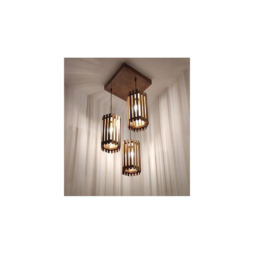 Hexa Brown Solid Wood Cluster Hanging Light