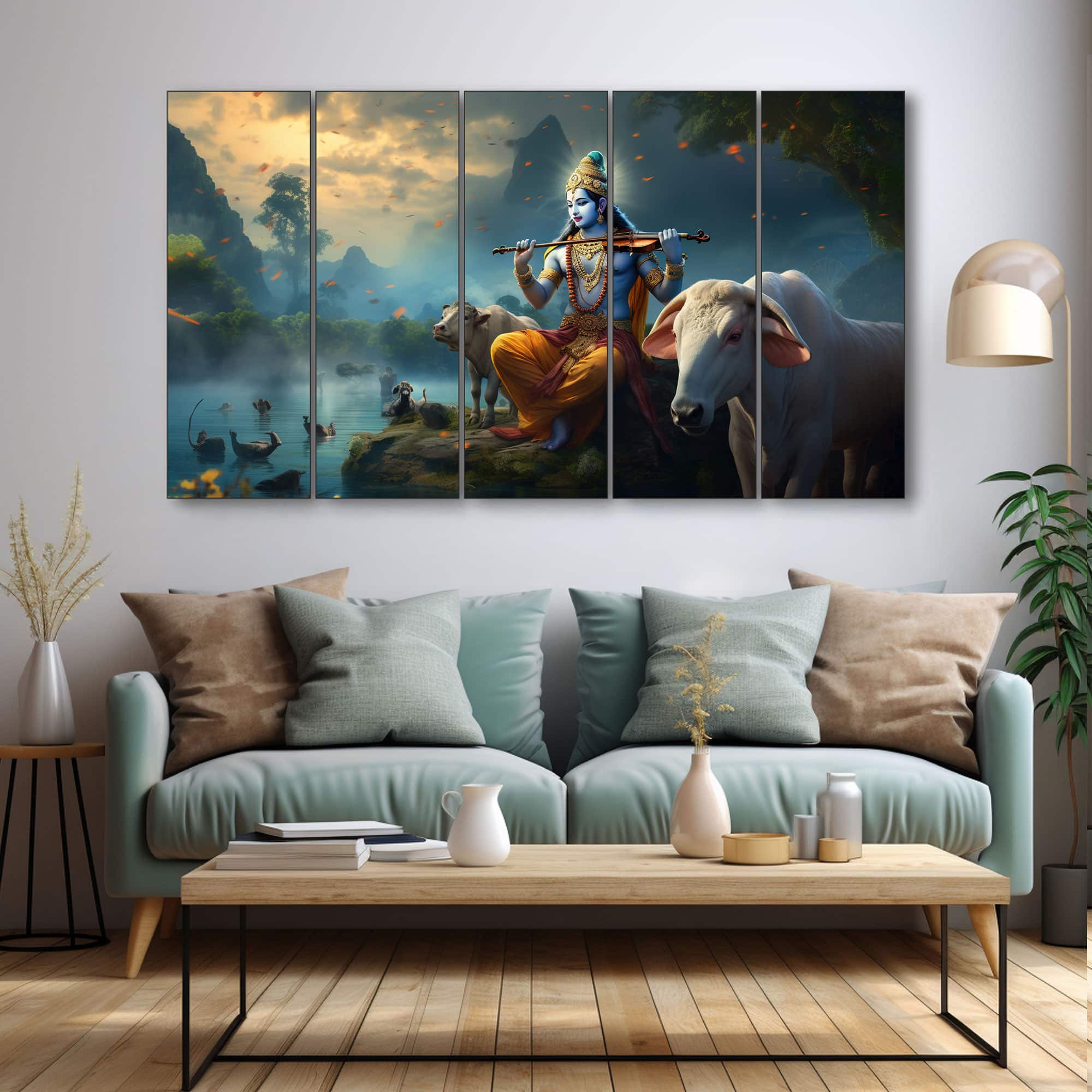 The Castle Decor Krishna Ji Wall Painting Wooden Framed 27x48 Inch (Style 2) - The Castle Decor