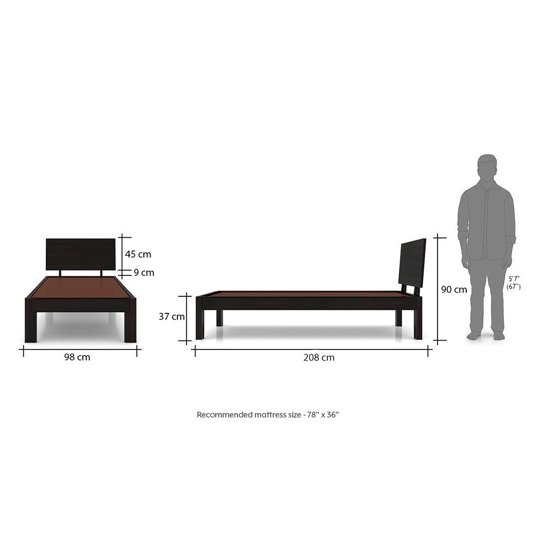 Boston Solid Wood Single Size Bed In Mahogany Finish