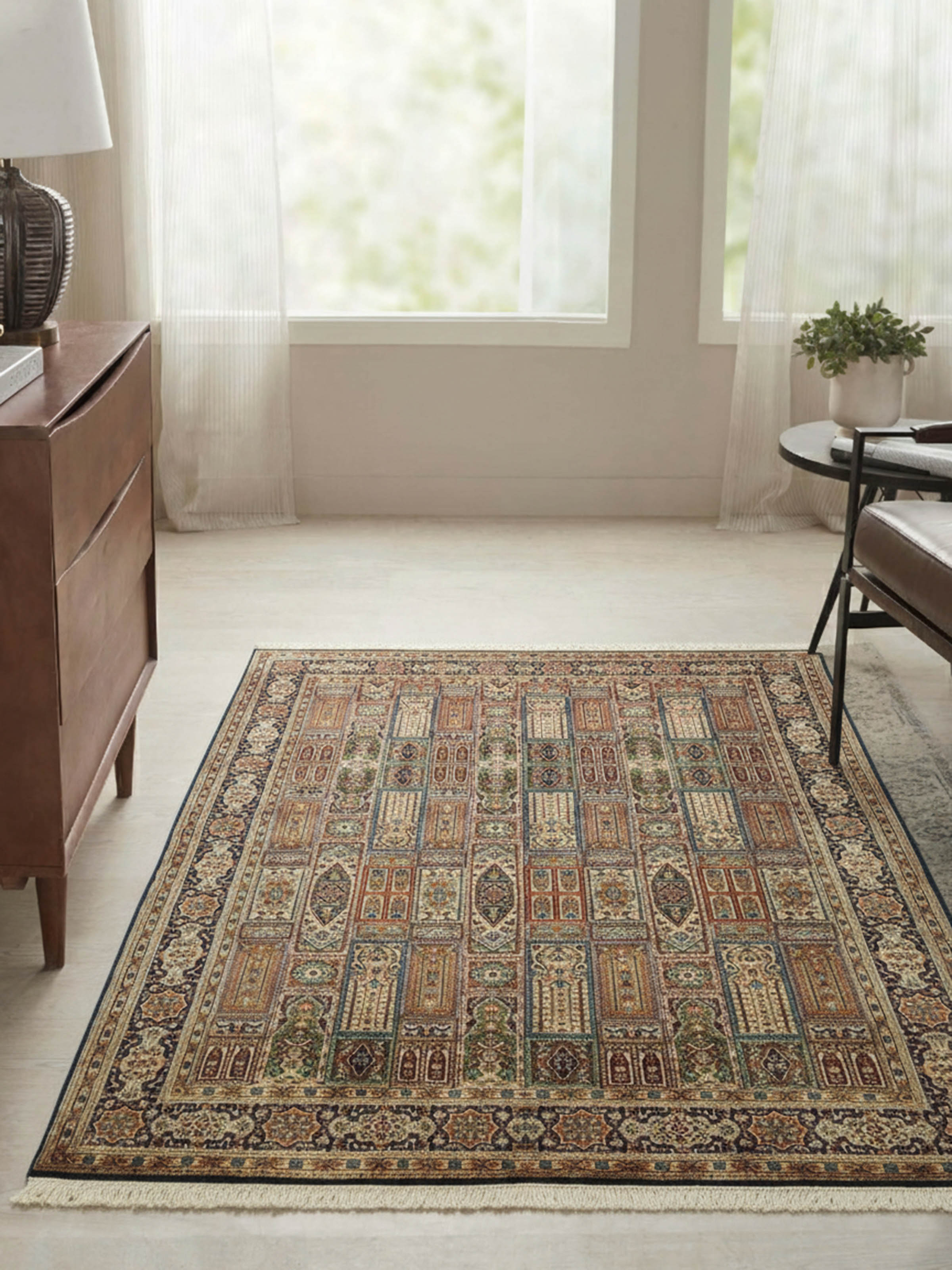 Traditional Persian Rust Ghum Kashmir Silk Hand-knotted Rug