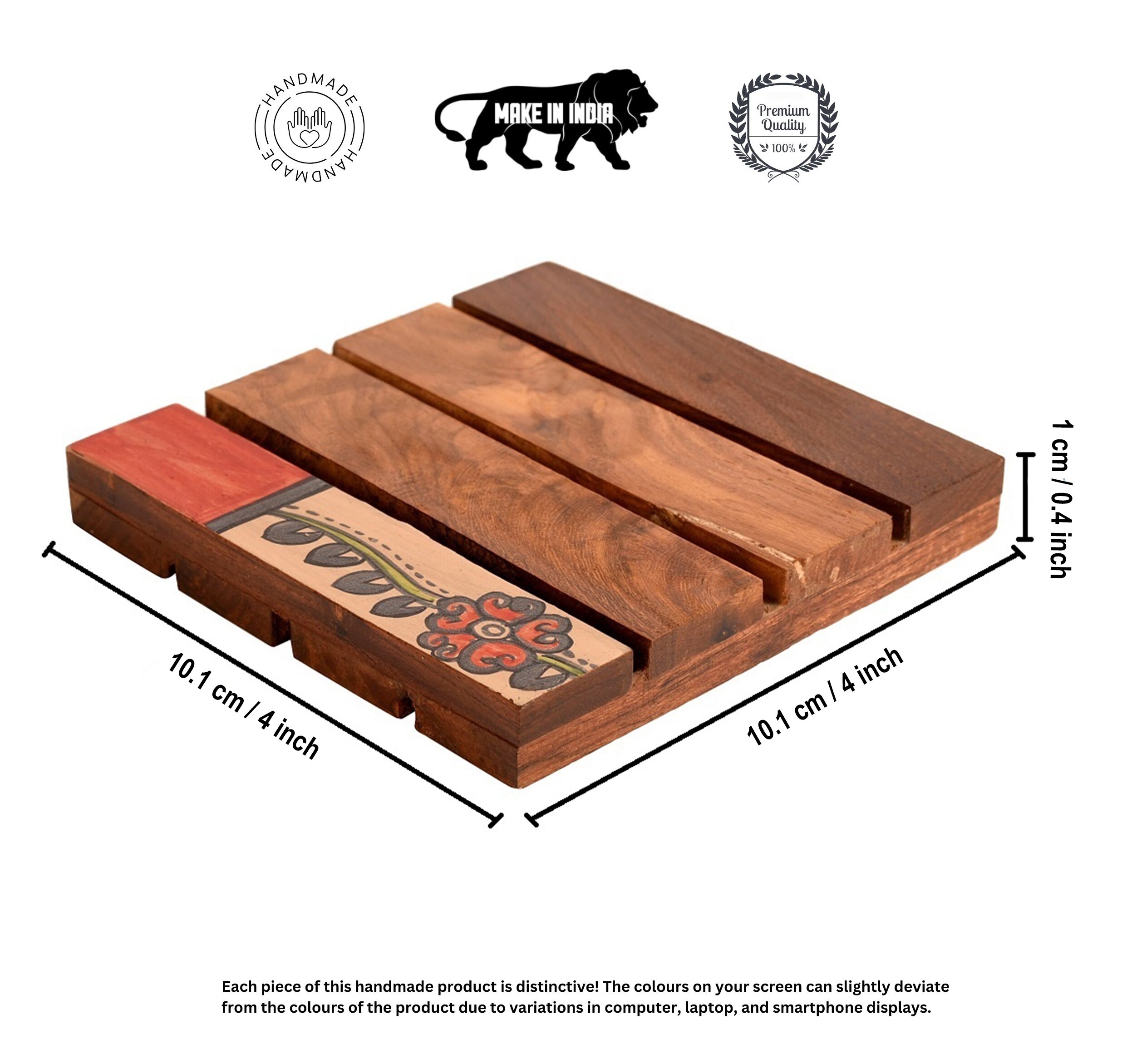 Coaster Wooden Handcrafted with Tribal Art (Set of 4) (4x4")