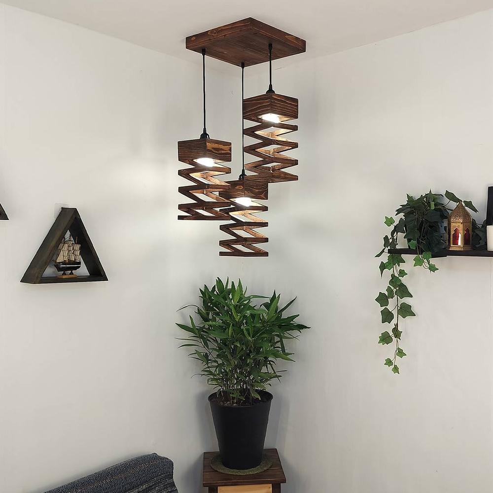 Wiggle Brown Solid Wood Cluster Hanging Light