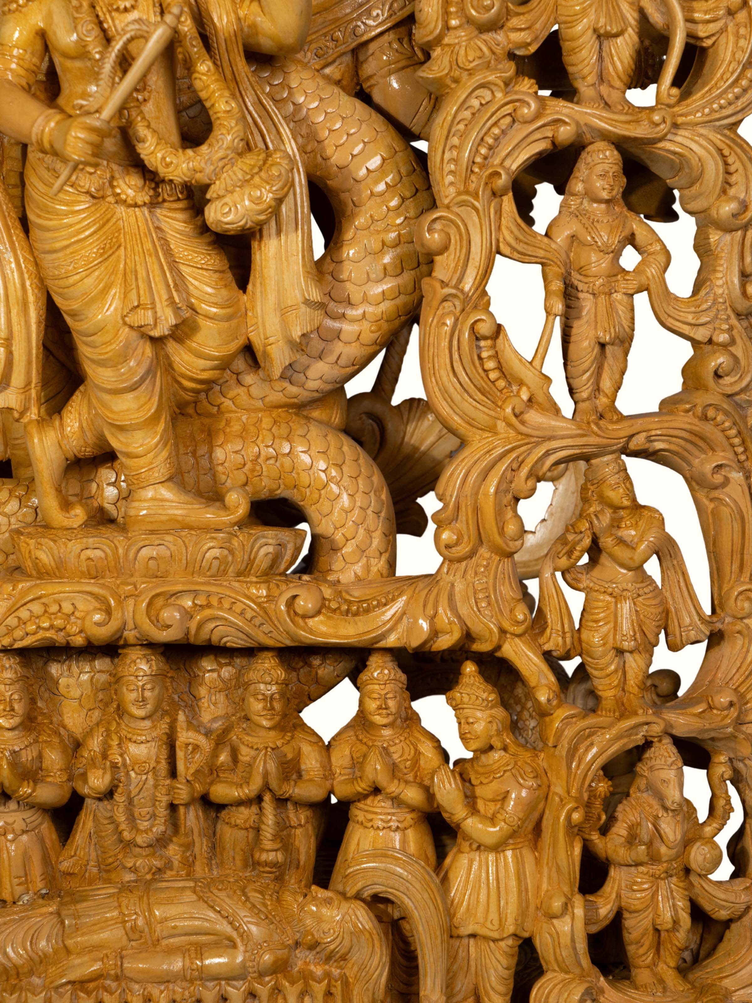 Close-up detail of the Wood Carved Vishwaroopam Idol