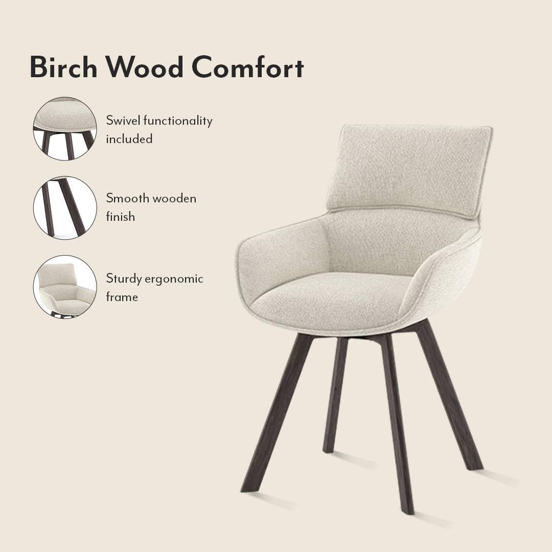 Zaida 6 Seater Dining Table With Set Of 6 Bren Swivel Dining Chairs (Colour- Ivory, Finish- Glass)