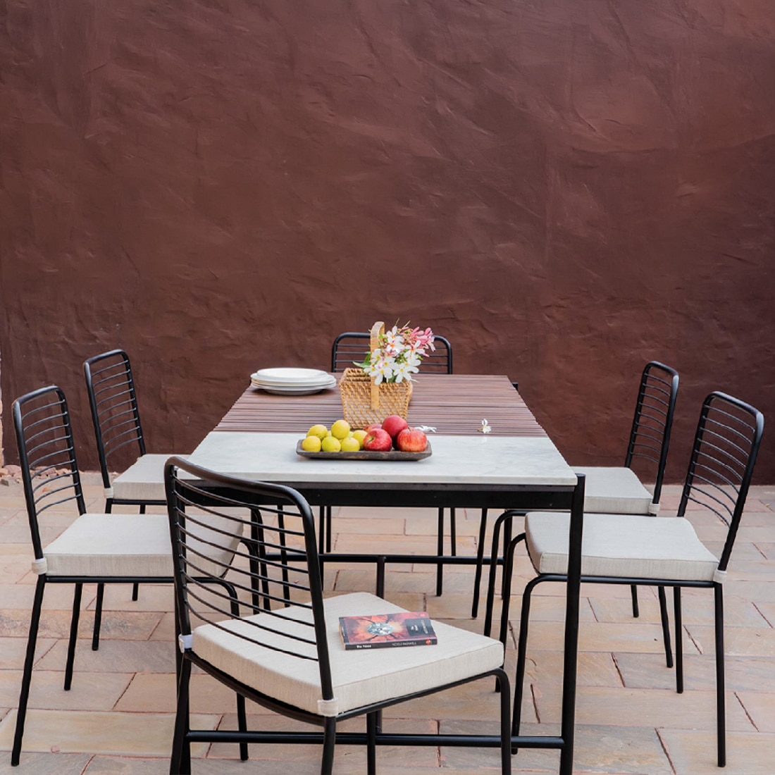 Covent Garden Mild Steel Outdoor Dining Table with Six Chairs in Grey Colour - Orange Tree