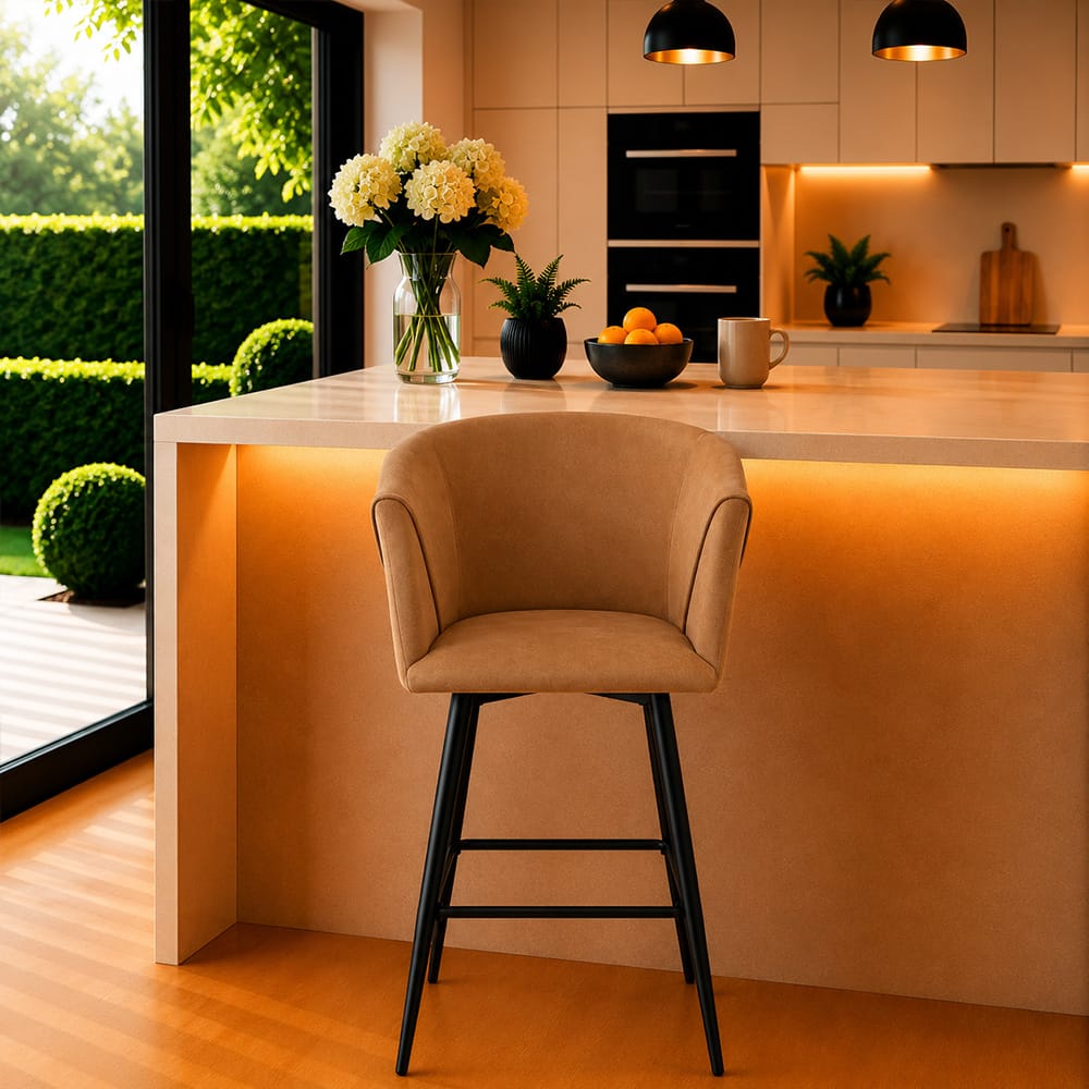 Doe Buck Velvet Counter Height Bar Stool in Brown Colour - Doe Buck