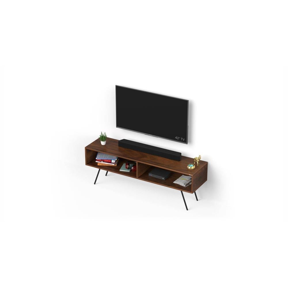 Averyl Engineering Wood TV Entertainment Unit Set Top Box Stand/TV Cabinet with Shelves for Books & Décor Display Unit with Black Pencil Legs, Ideal for 55 Inches (Brown Maple)