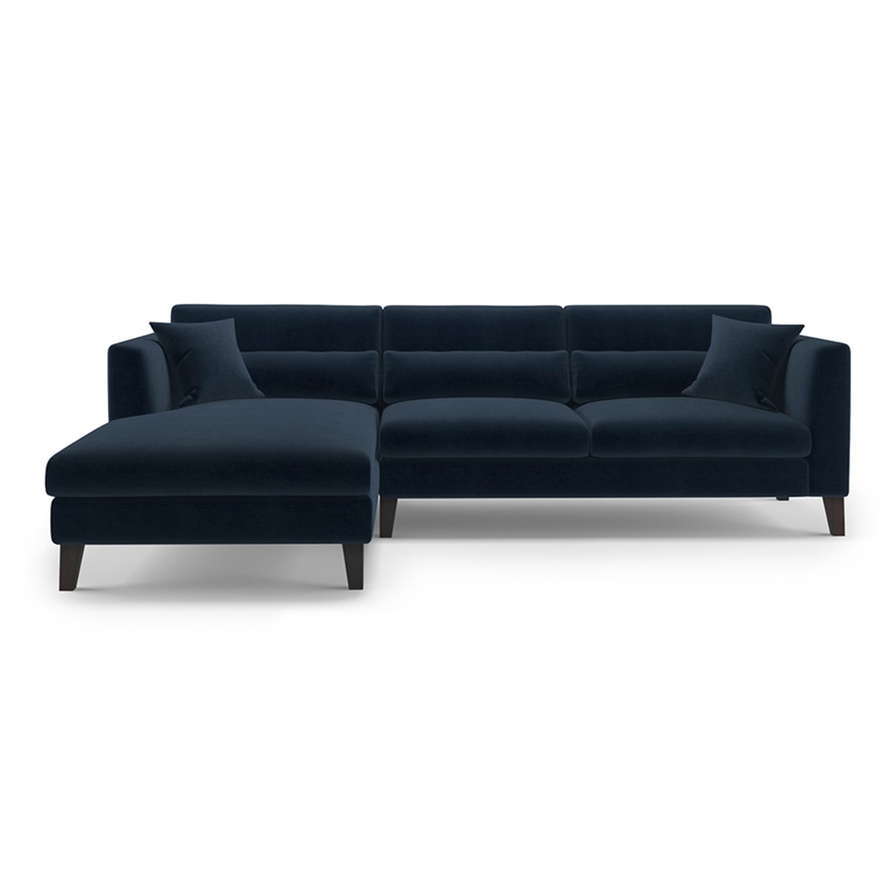 Lewis Sectional Sofa (Colour : Indigo Blue, Cushion : Hard, Seater : Left Aligned 3 Seater + Left Aligned Chaise) - Urban Ladder