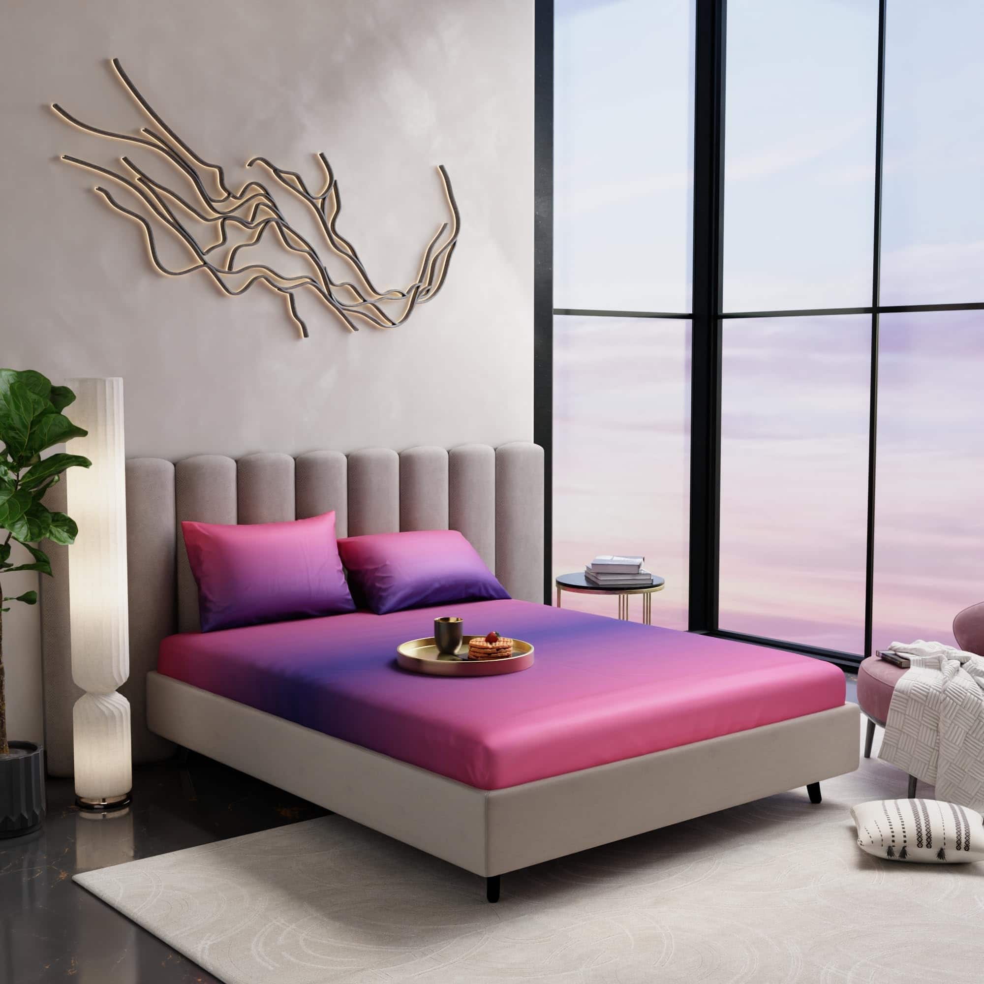 Stoa Paris 300TC UltrSatin Super King Bedsheet Set Satin Super Pink Indigo - Stoa Paris