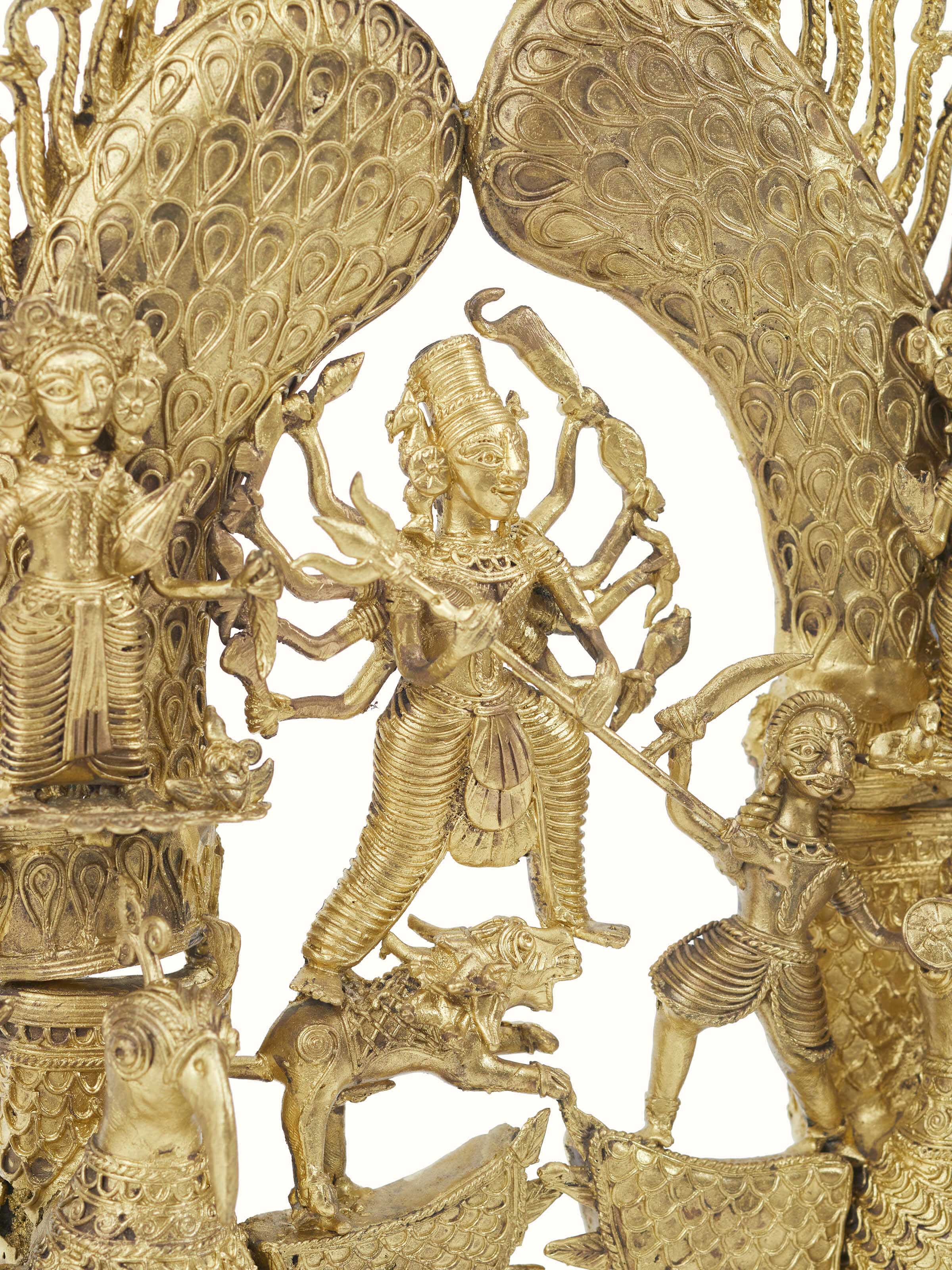 Detail shot of Dhokra Brass Devi On Birds Idol