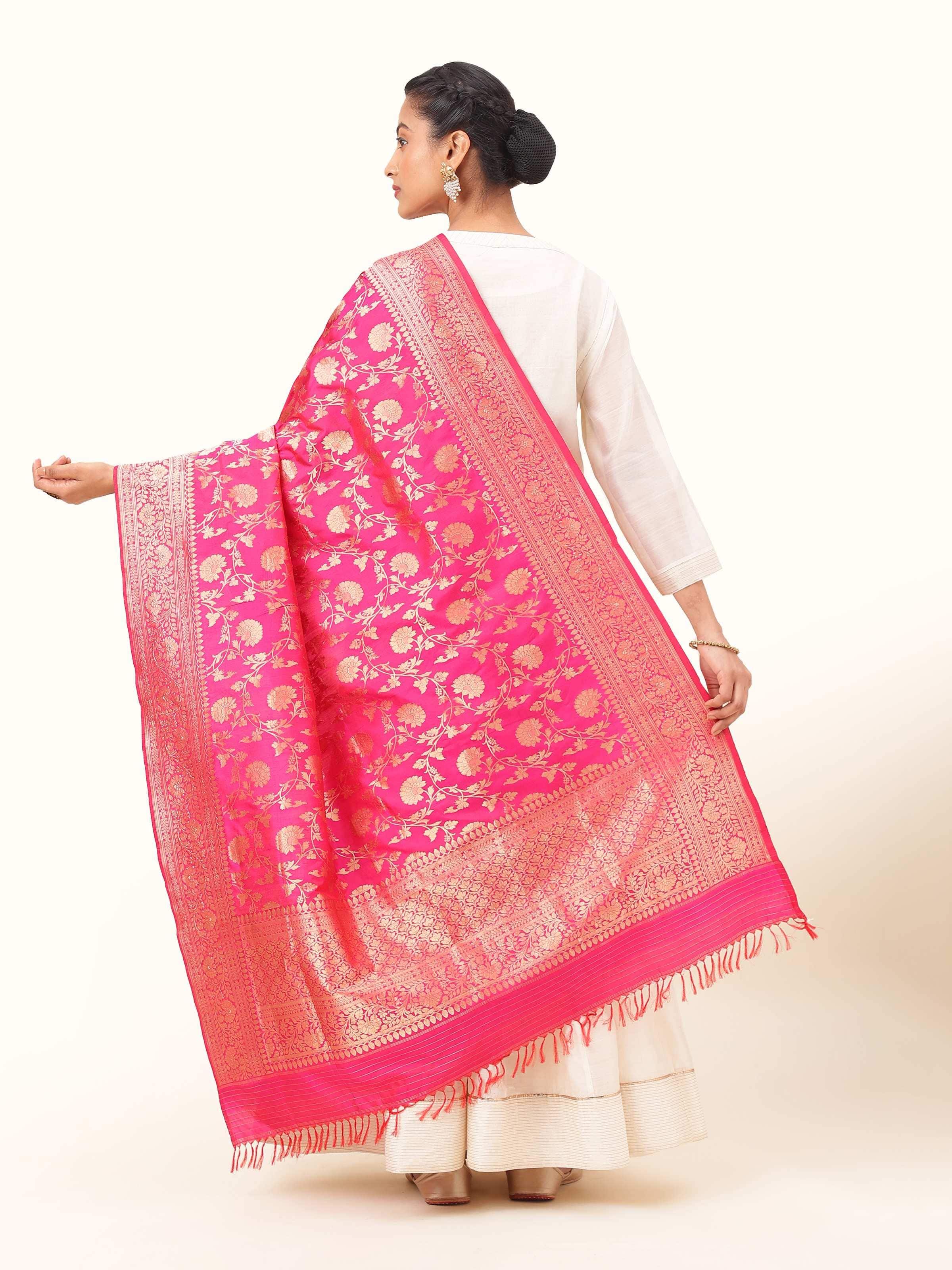Pink Silk Banarasi Dupatta