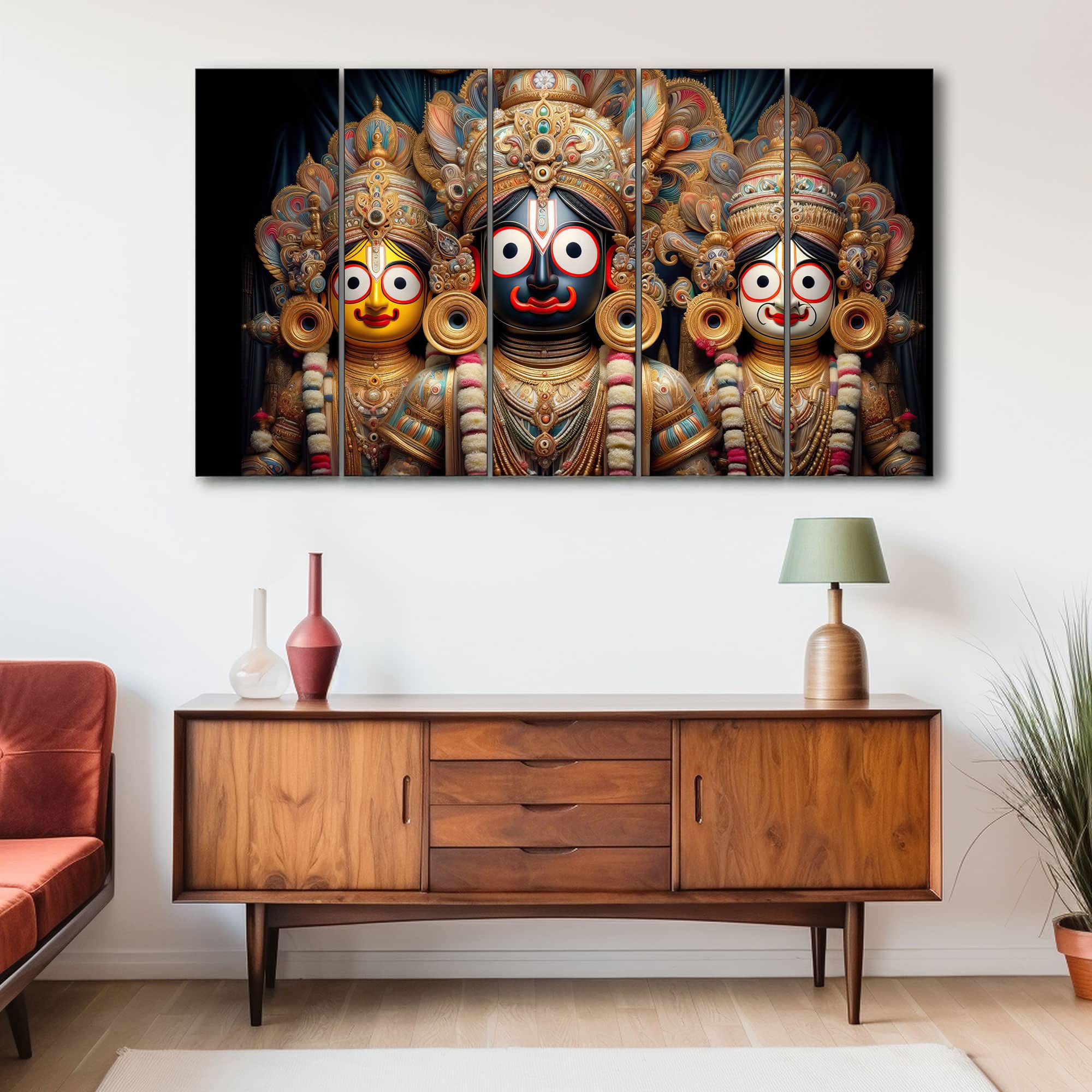 The Castle Decor Shri Jagannath Wall Painting Wooden Framed 27x48 Inch (Style 1) - The Castle Decor