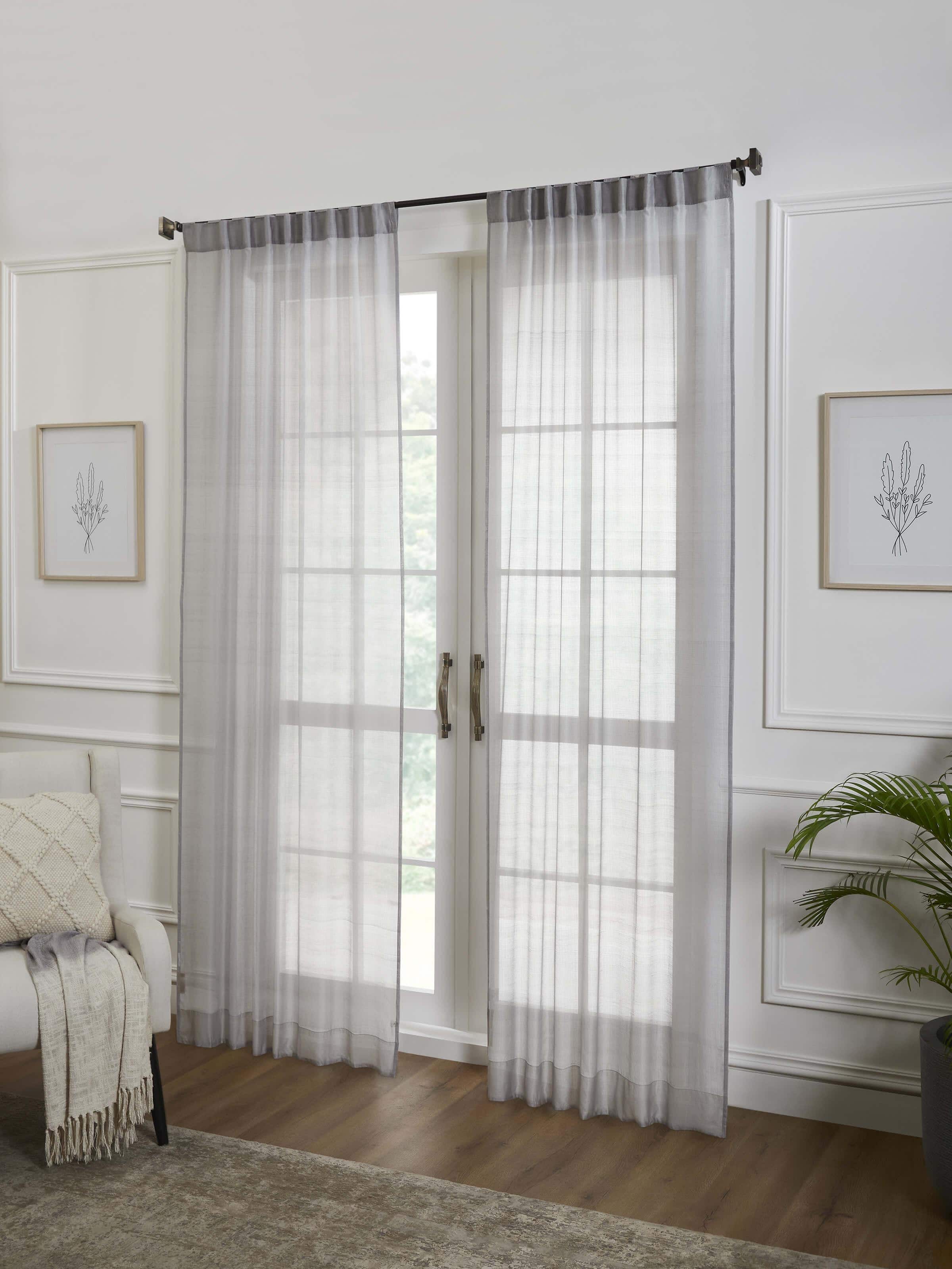 Pragya Grey Textured Silk Cotton Maheshwari Handloom Sheer Curtain (9 Ft)