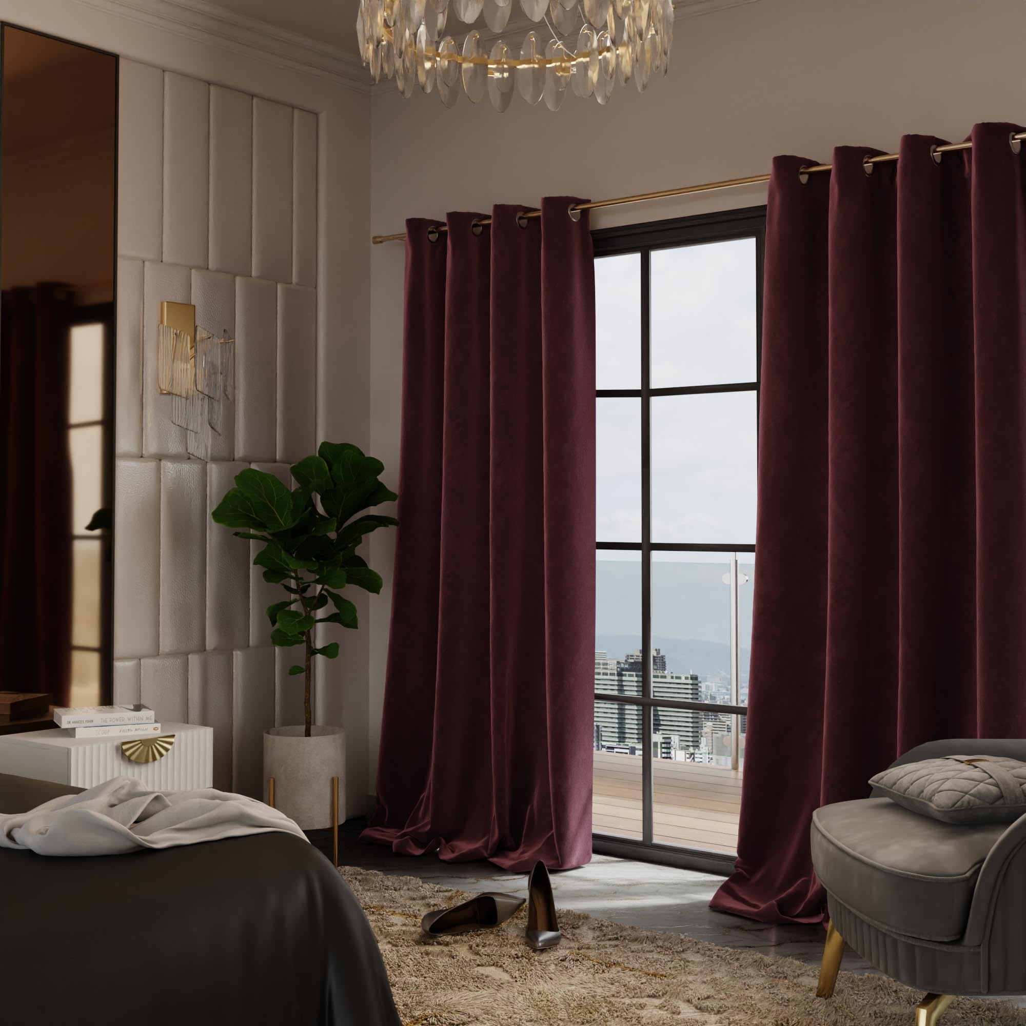 Stoa Paris Velvet Curtains for Door, Premium Dim-Out Curtain for Pack of 2, Date Night - Vintage Rose - Stoa Paris
