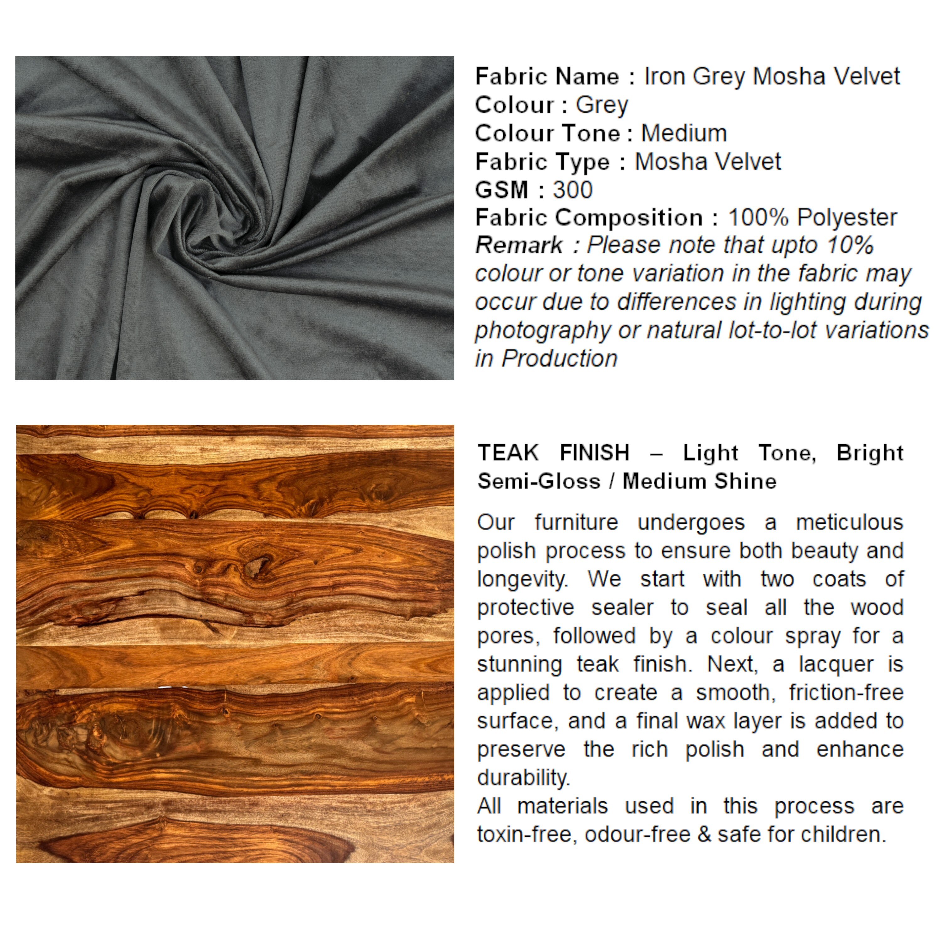 Bestone Sheesham Wood Accent Seater Bench Set  2 Stools In Iron Grey Velvet