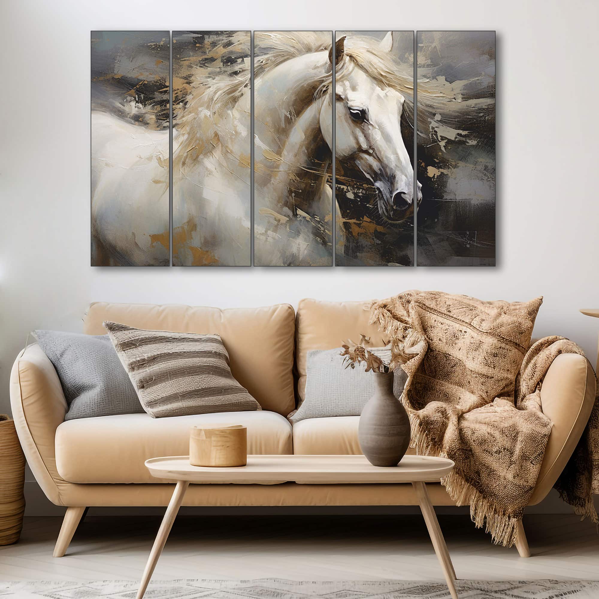 The Castle Decor Modern Horse Abstract Wall Art Set of 5 27x48 Inch - The Castle Decor