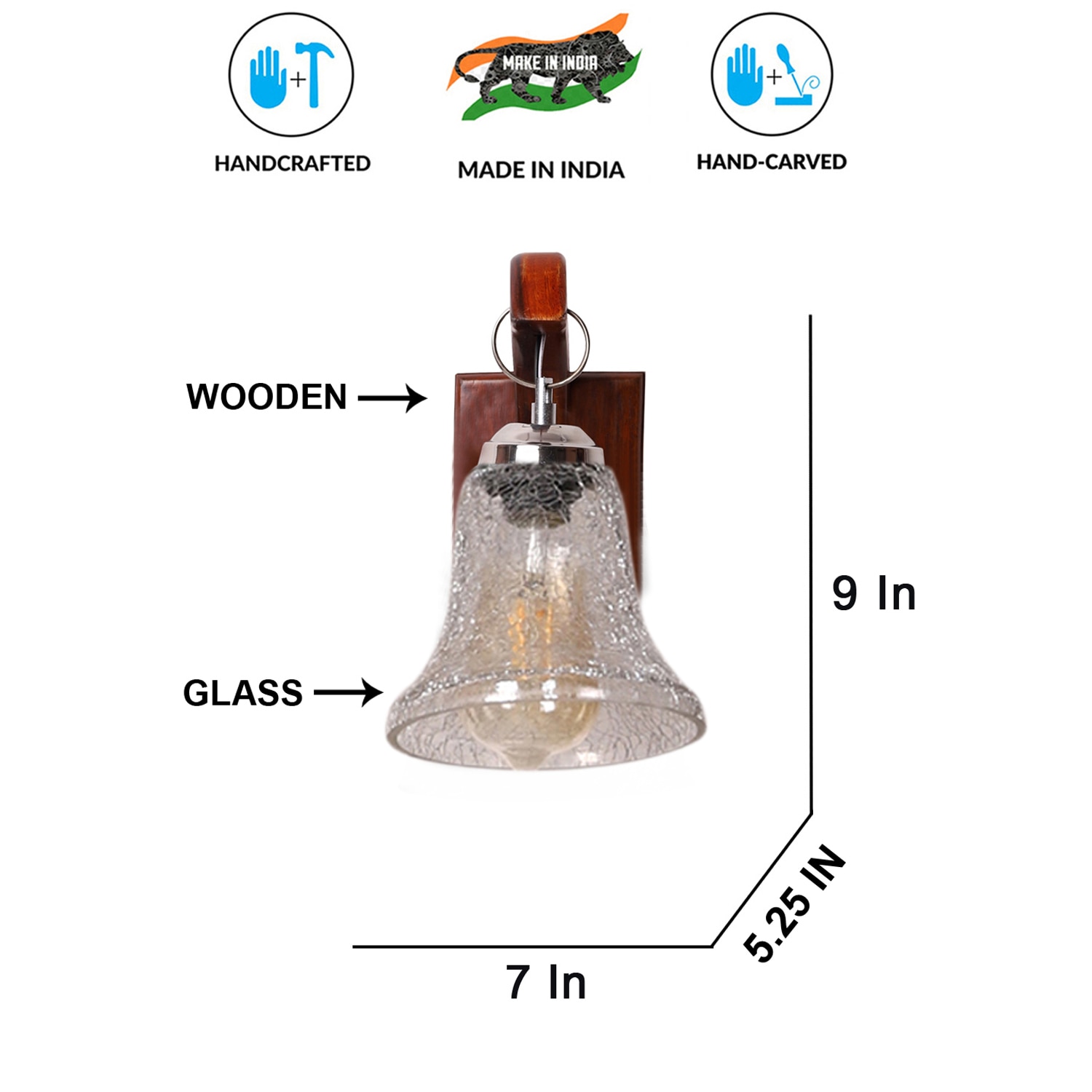 Devansh Solid Wood Electric Wall Light in Brown Colour with Transparent Shade Count of 1 Light-picture-12