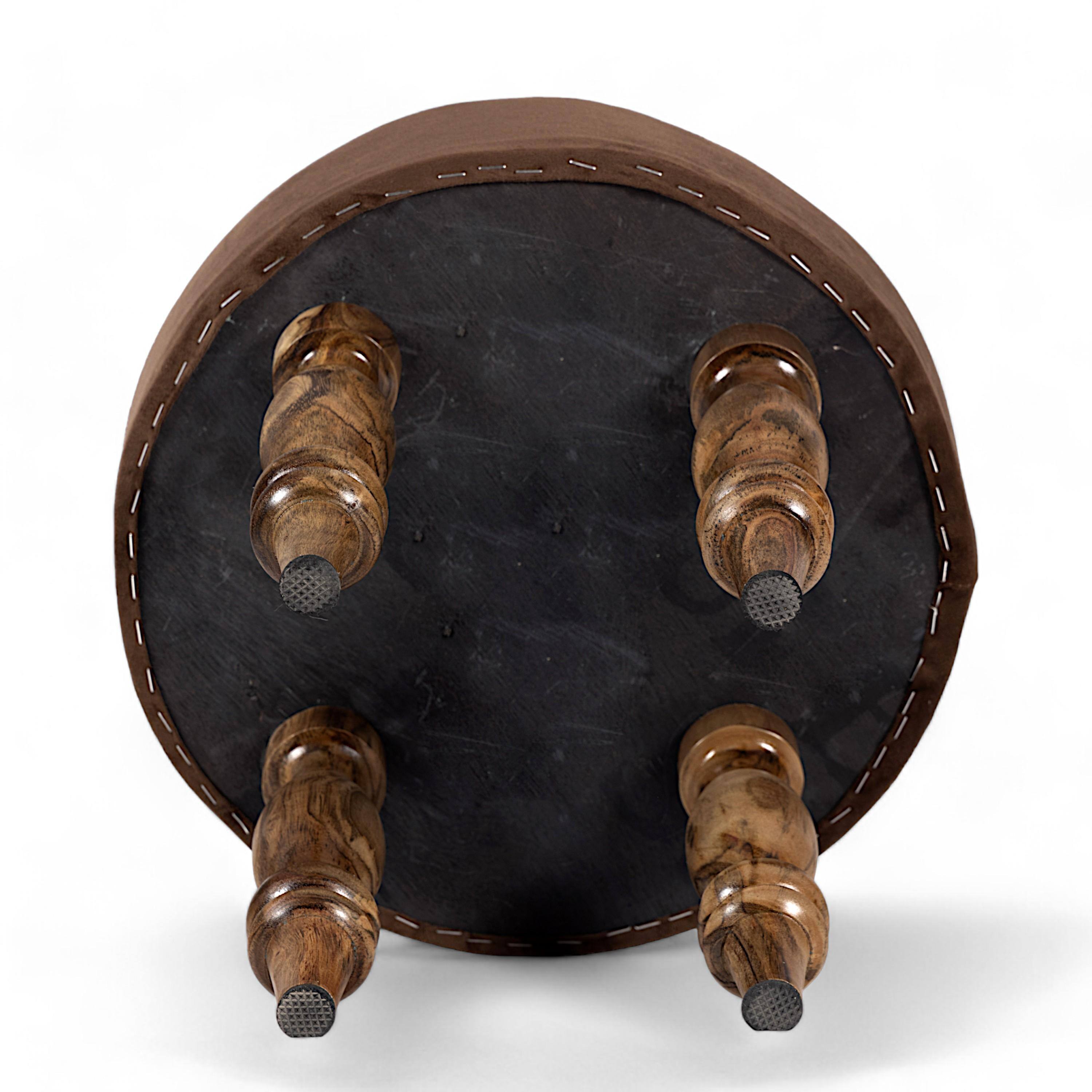 Cairo Sheesham Wood Accent 3+1+1 Seater Bench Set With 2 Stools In Taupe Brown Velvet