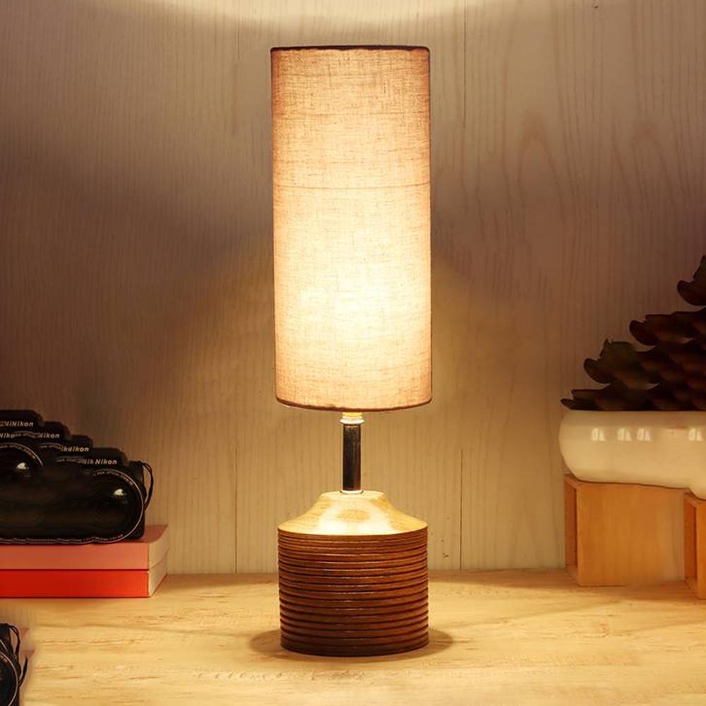 Faith Wood Table lamp with Grey cotton Shade