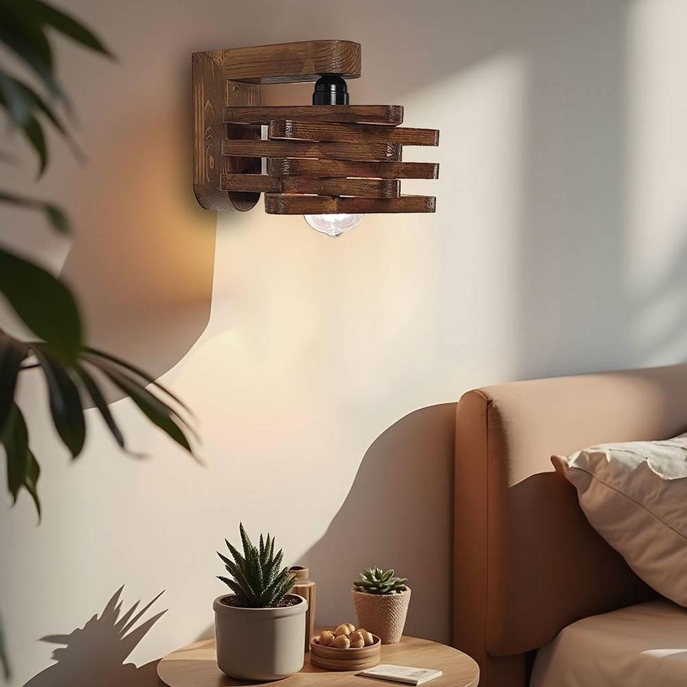 Star Brown Solid Wood Wall Lights