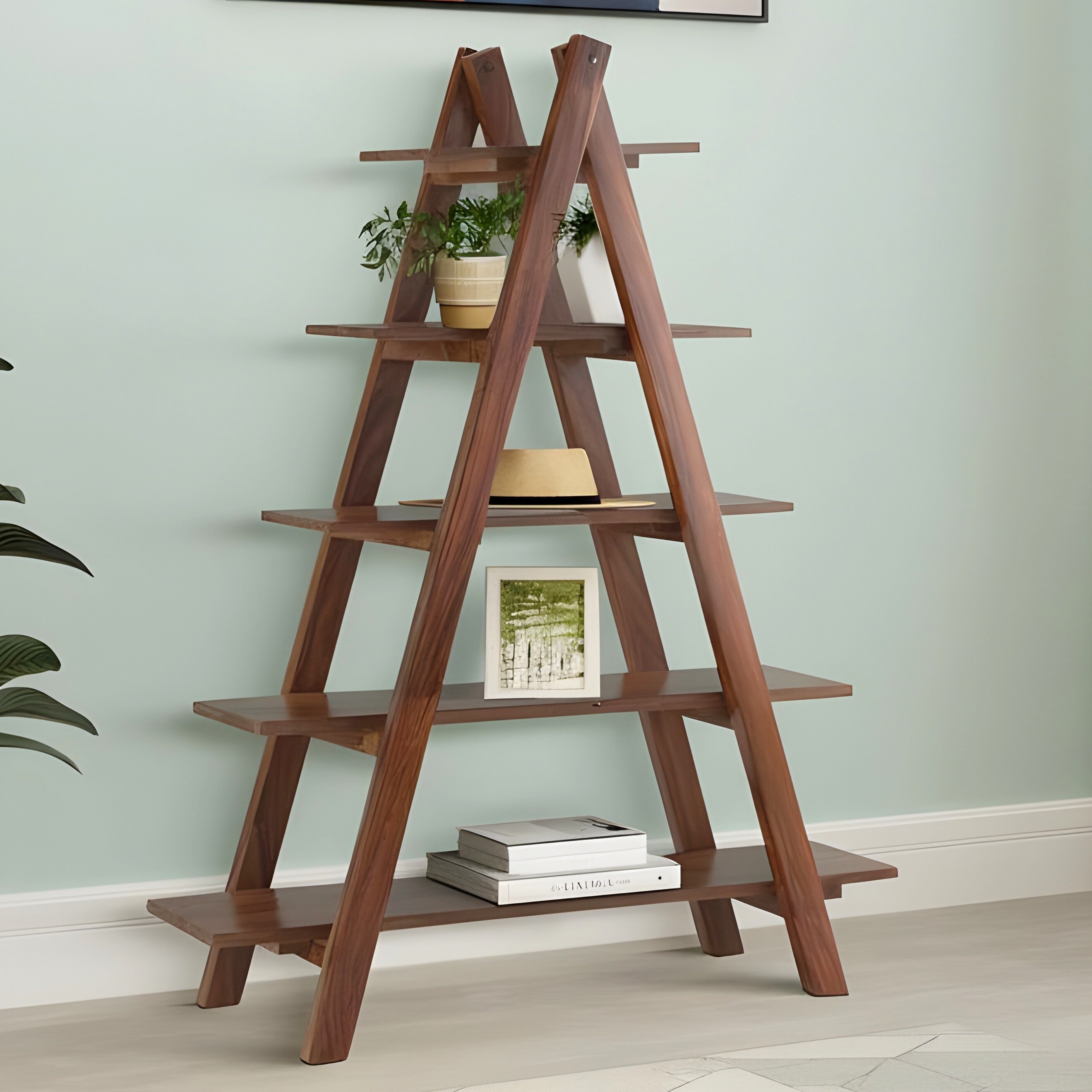 Ikiriya Sheesham Wood Accent Book Shelf Showcases in Natural Teak Finish