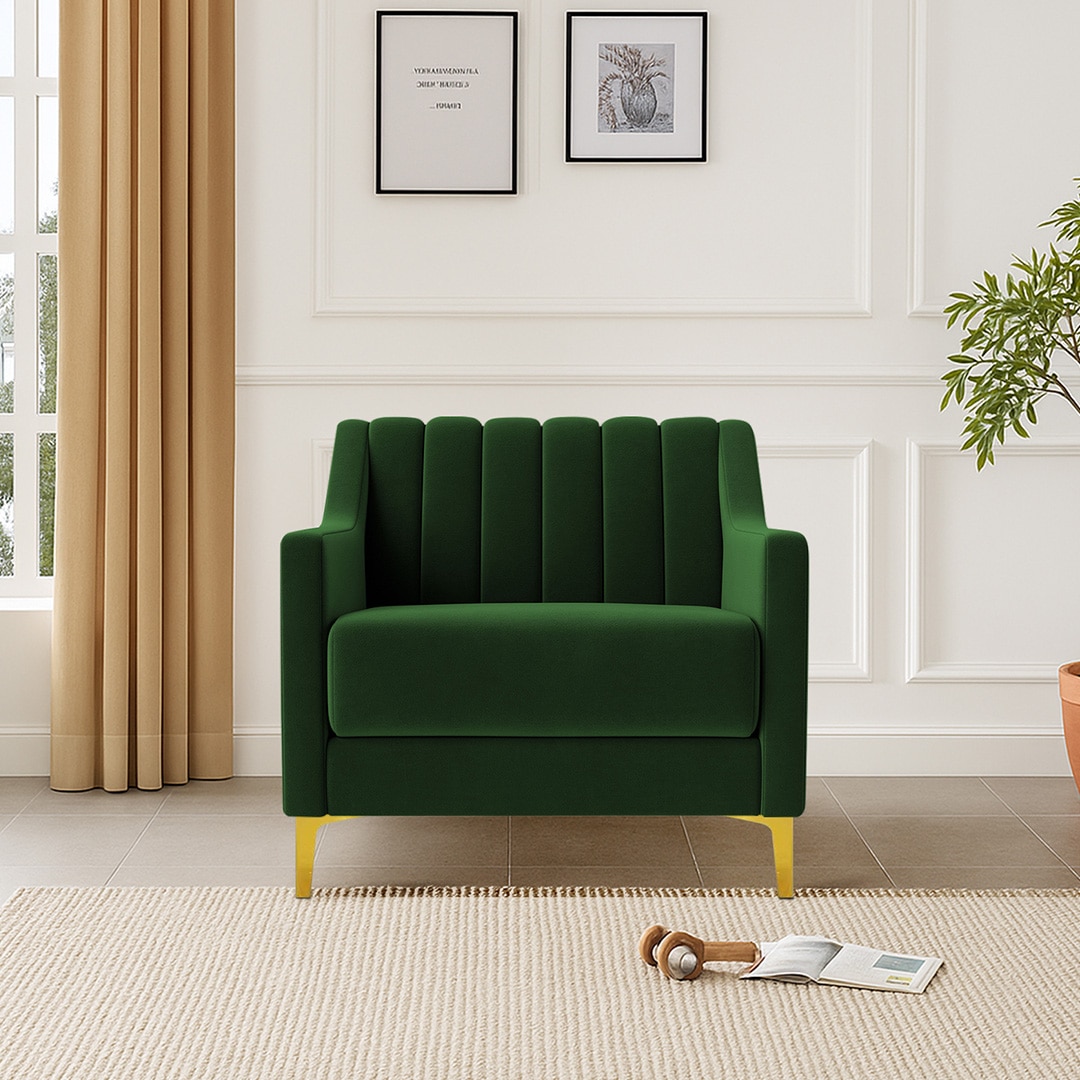 Fame Velvet 1 Seater Sofa in Green Colour - Home Lifestylez