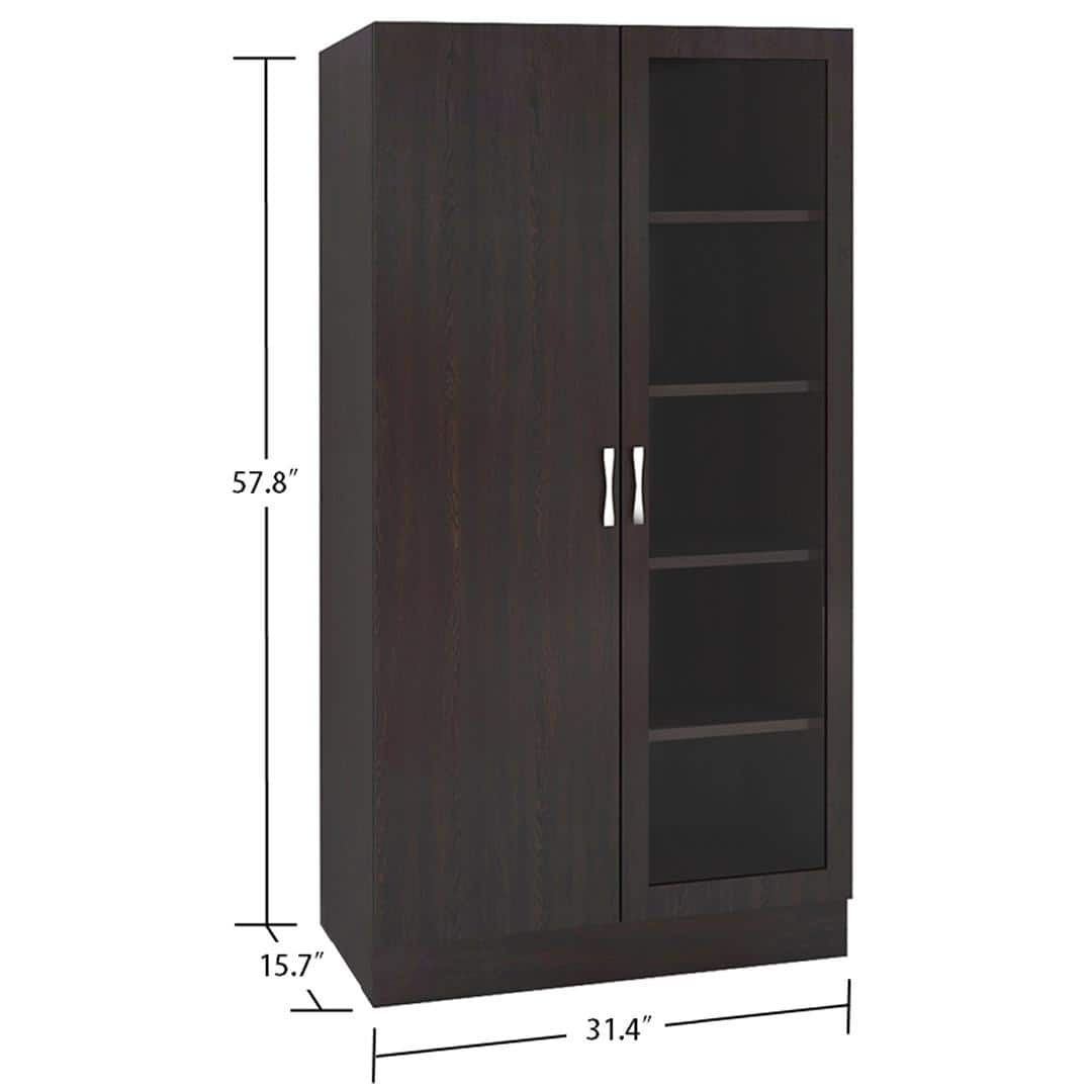 Celestia Double Door Bookshelf cum Crockery Cabinet with Toughened Glass in Antique Ebony Colour