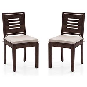 Capra Solid Wood Dining Chair in Mahogany Finish & Wheat Brown Colour - Set of 2 - Urban Ladder