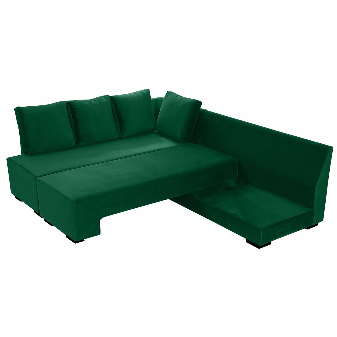 Melo 3 Seater Left Sectional Velvet Sofa Cum Bed in Green colour