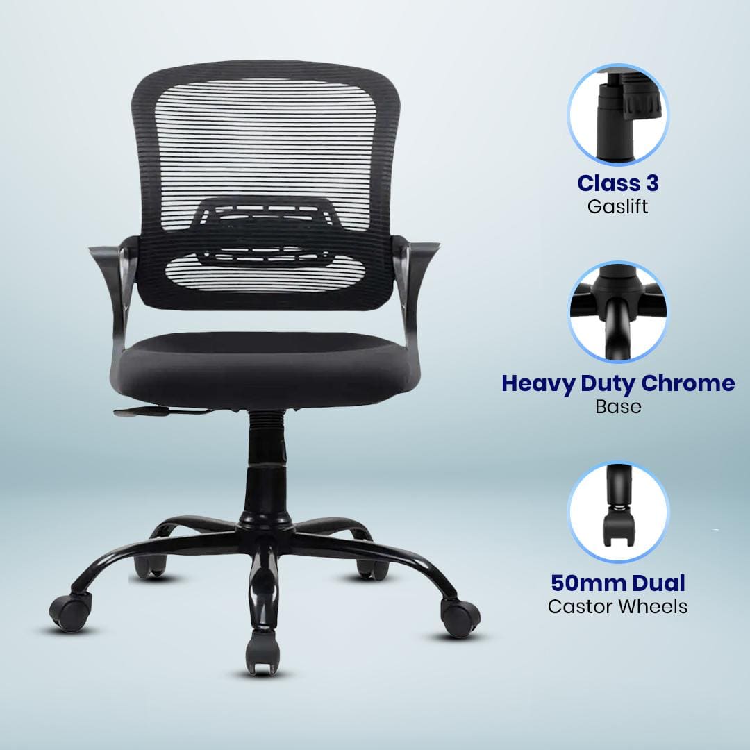 Elva Mid Back Mesh Office Chair in Black Color
