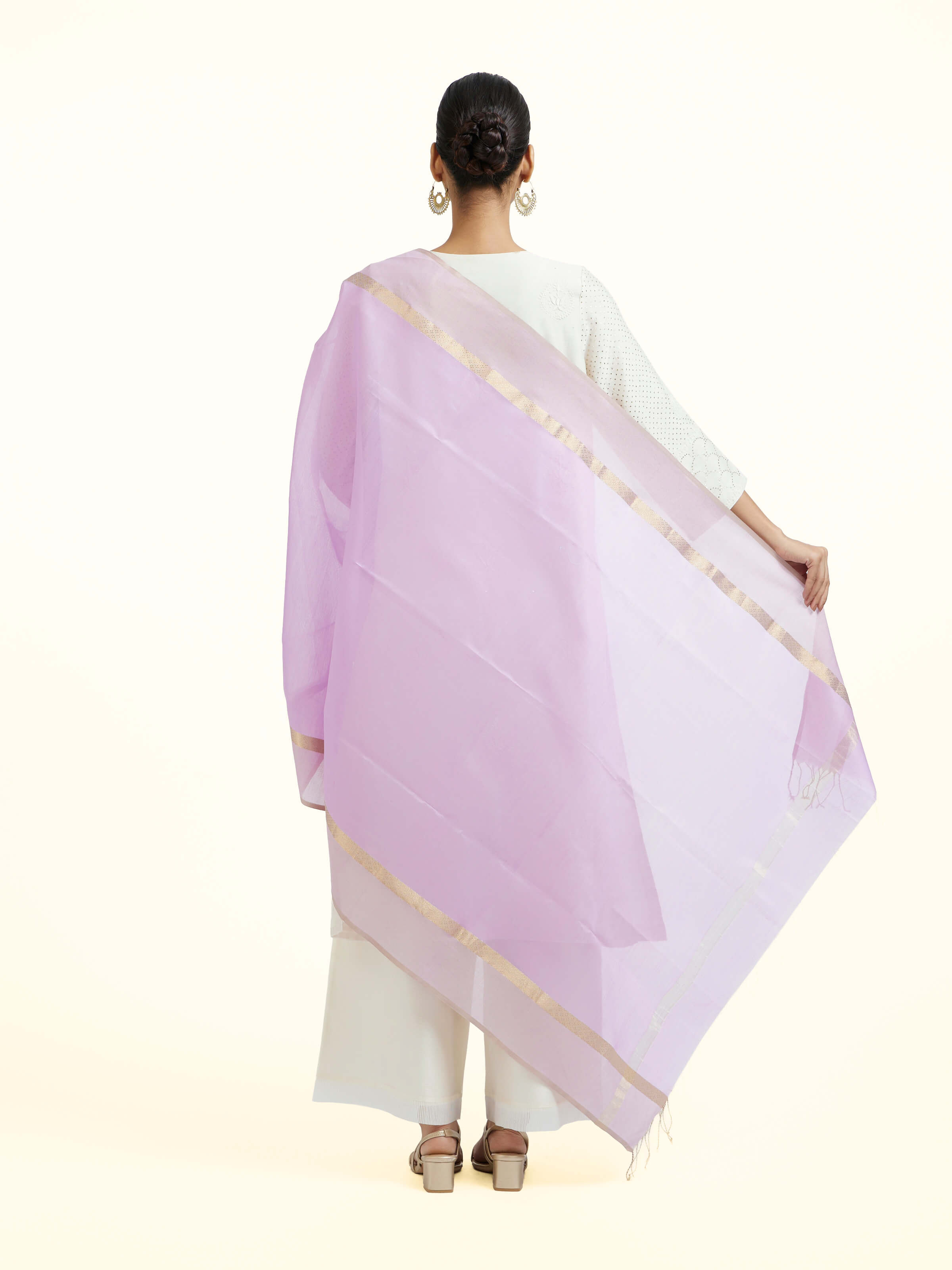 Mauve Cotton Silk Maheshwari Zari Border Dupatta