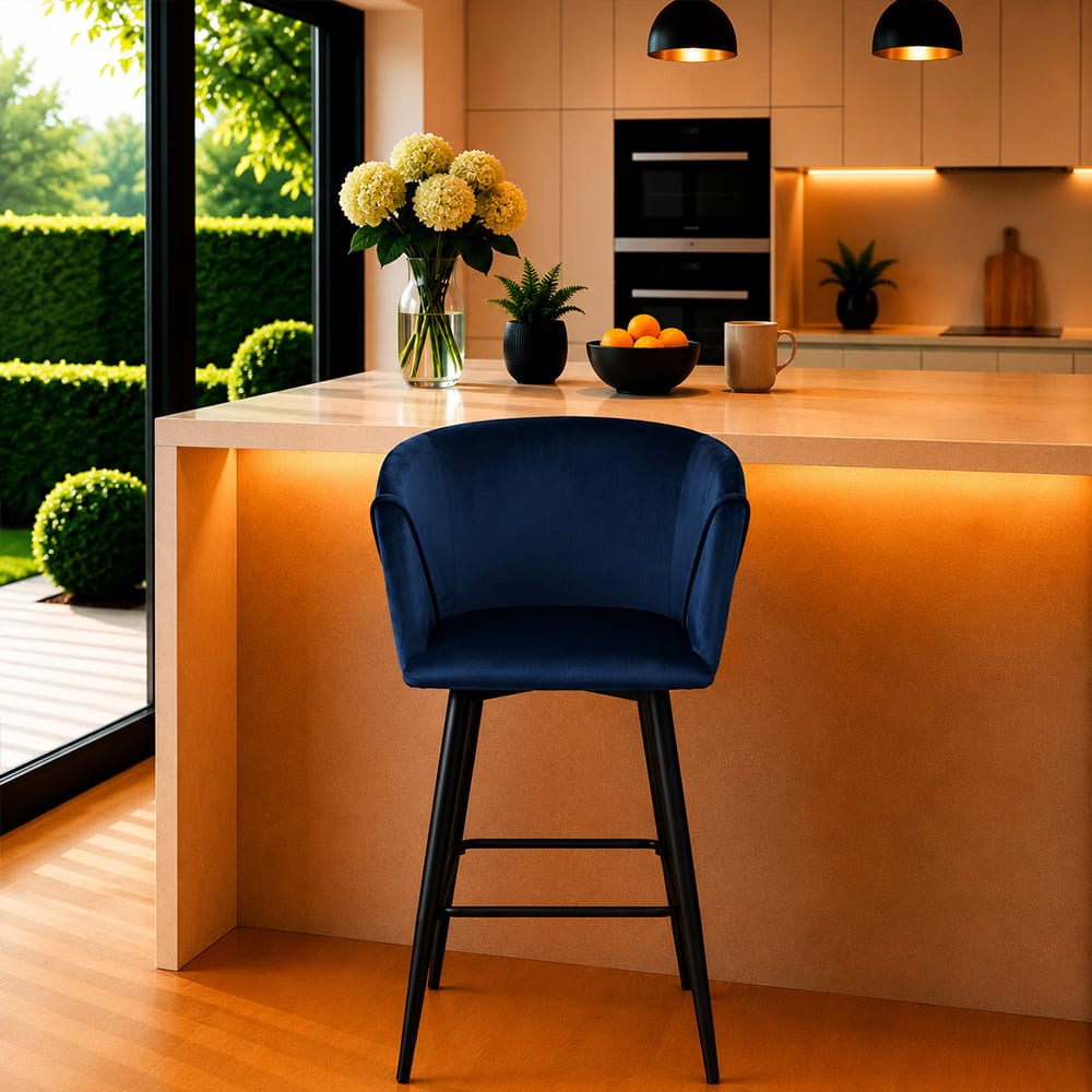 Doe Buck Velvet Counter Height Bar Stool in Blue Colour - Doe Buck