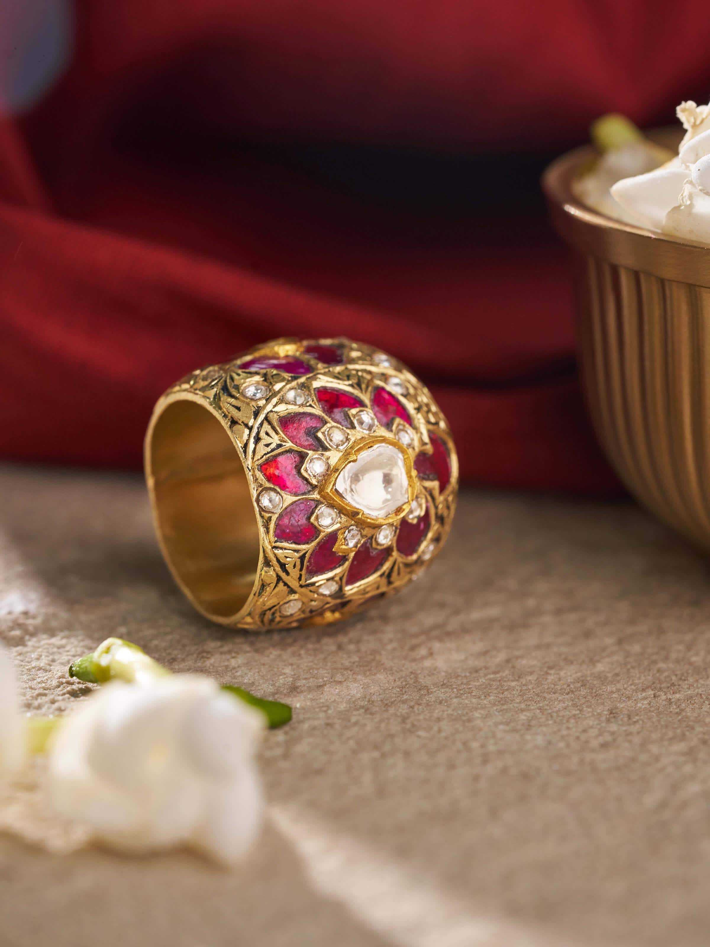 Close-up view of Partash 18 Karat Gold Ring emphasizing its fine craftsmanship and luxurious gold