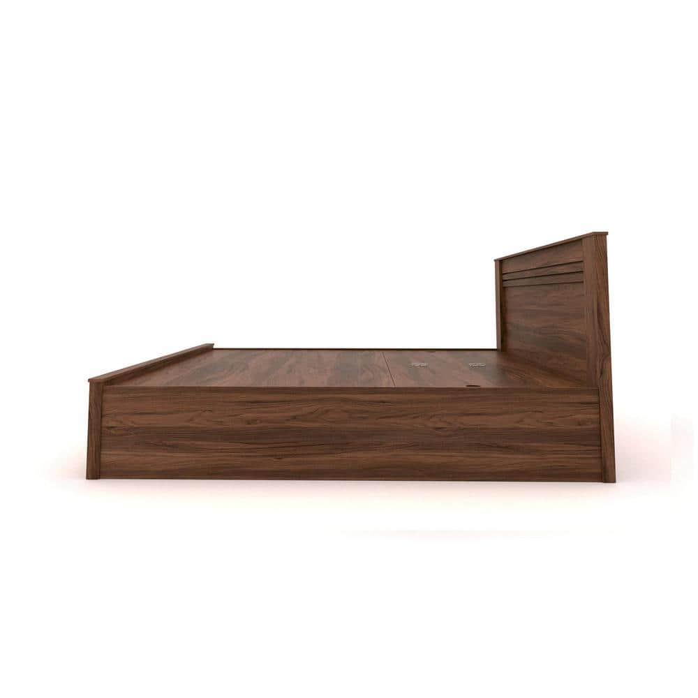 Taro Engineered Wood King Size Box Storage Bed In Walnut Finish