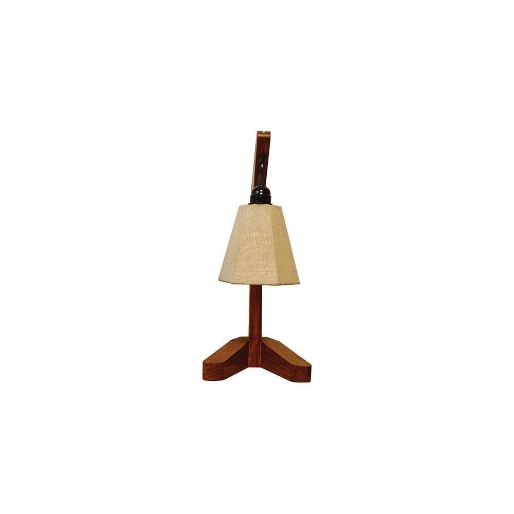 Charles Brown Wooden Table Lamp with White Jute Lampshade