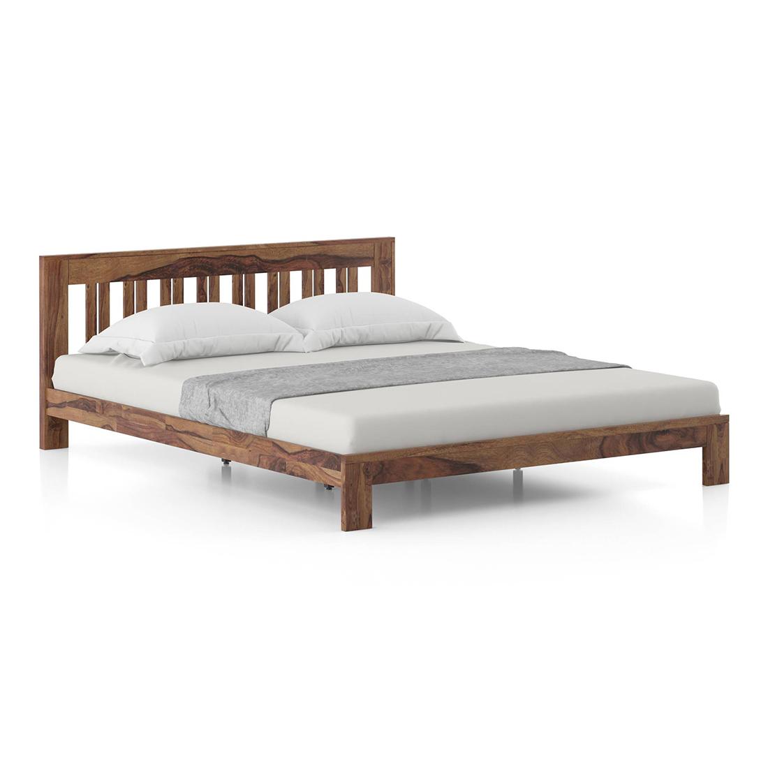 Beirut Solid Wood Bed Queen Size In Teak Finish