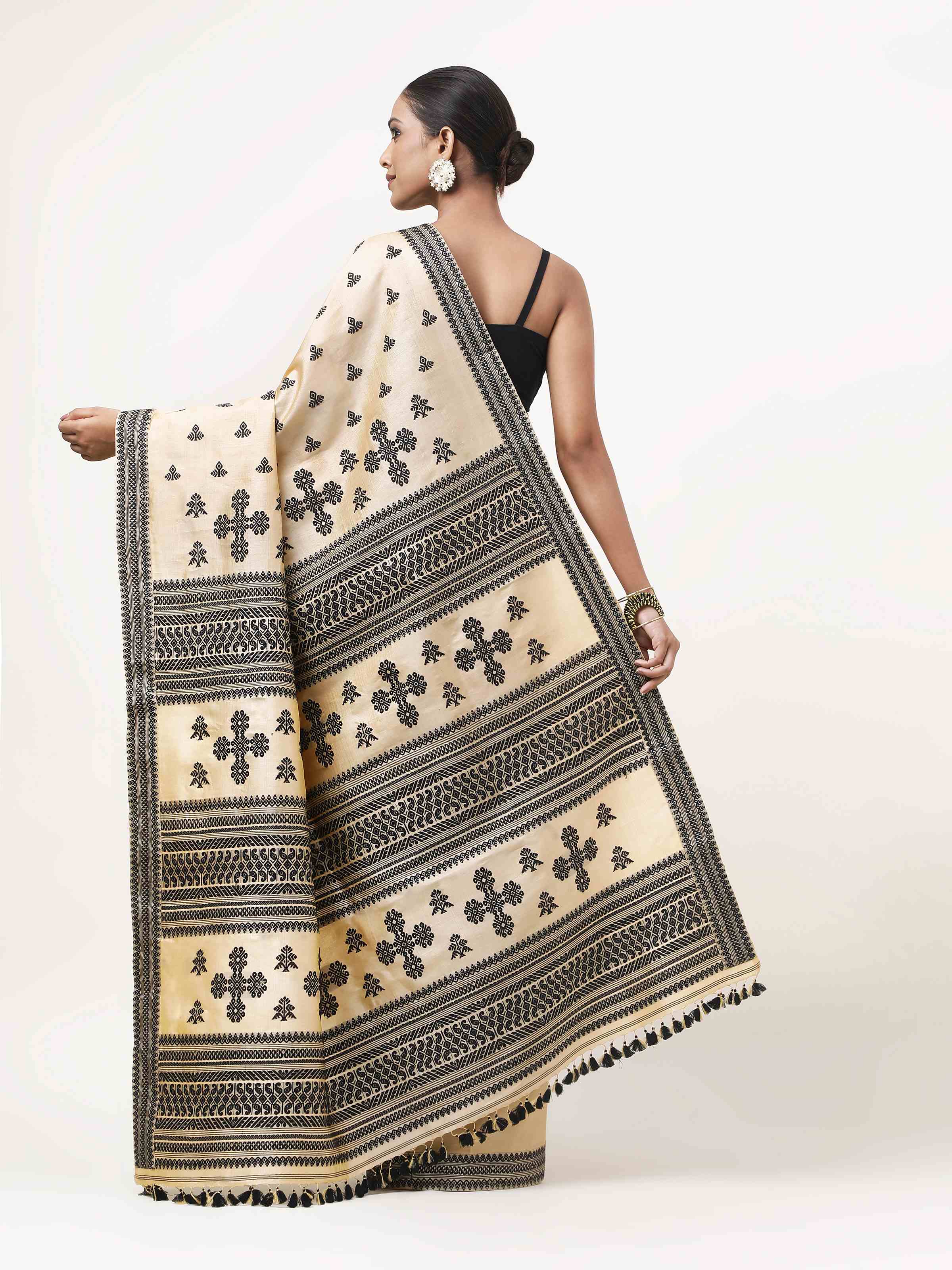 Beige Tussar Silk Saree