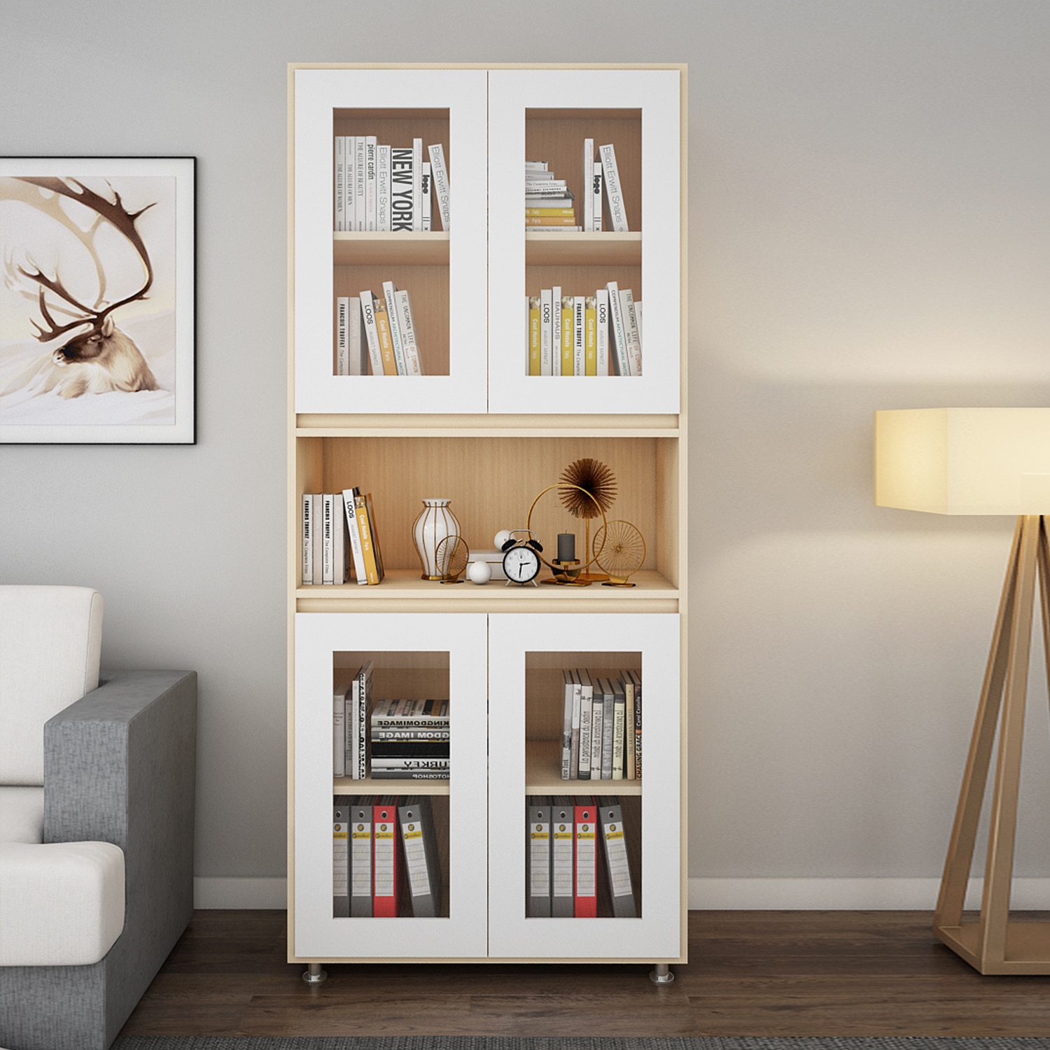 Mobley Display Bookcase Beige Teak And Frosty White - Woodbuzz