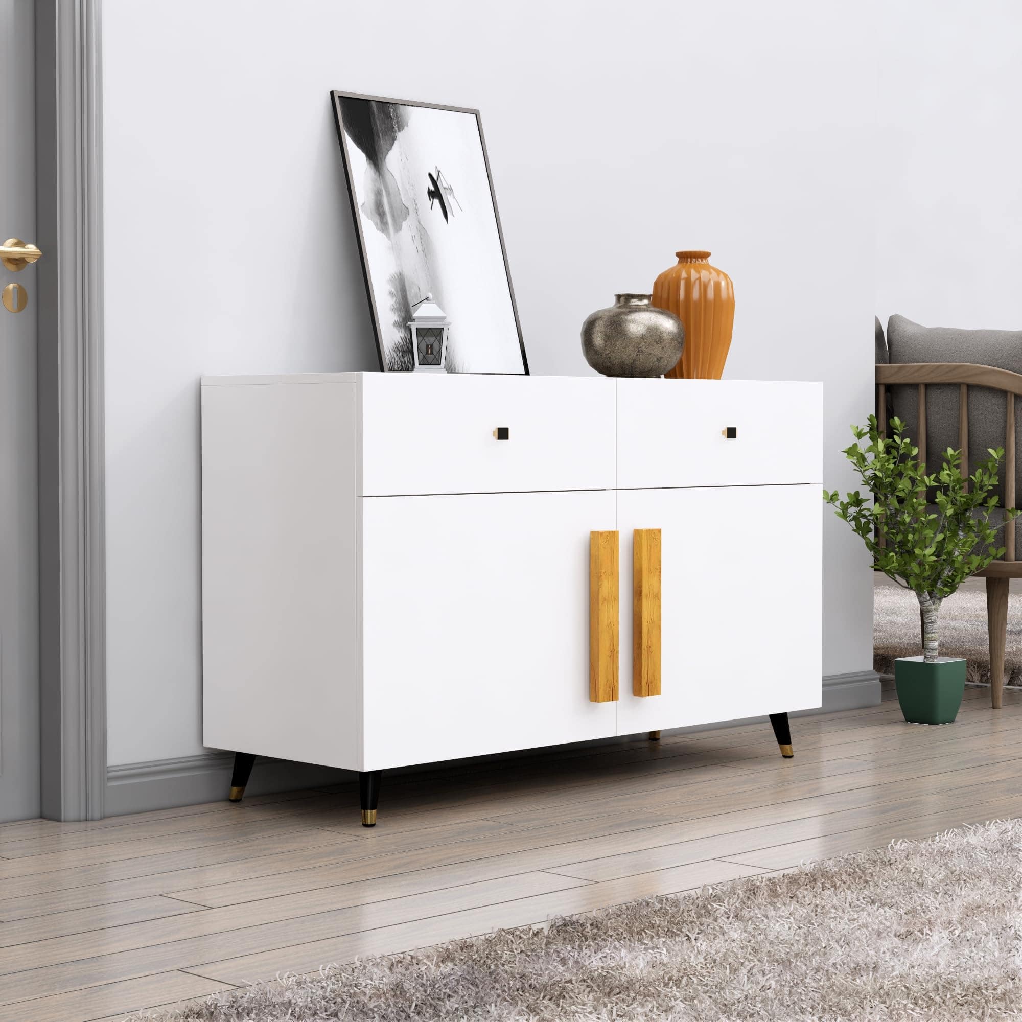 Hexa Red Multipurpose Storage Cabinet With 2 Drawer 2 Door in Frosty White Colour - HexaRed